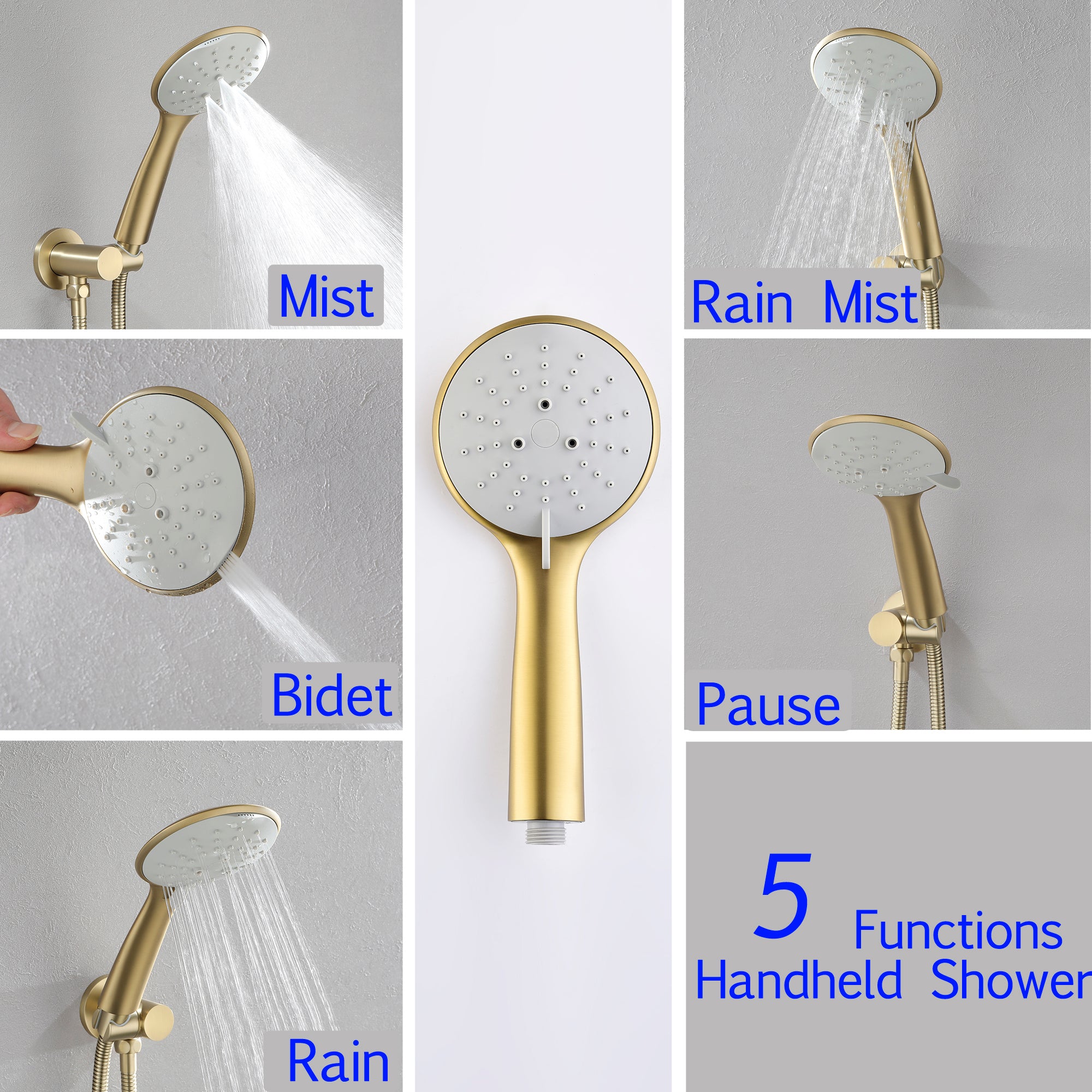 Boyel Living 3.2 GPM Rainfall Shower System with 5-Spray Patterns Handheld Shower Head-Boyel Living