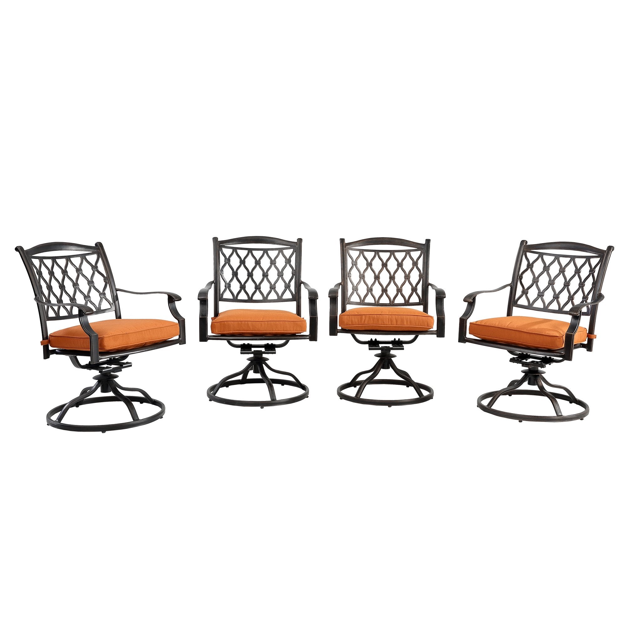 4-piece Cast Aluminum Diamond-Mesh Arcuated Backrest Swivel Chairs Orange-Boyel Living