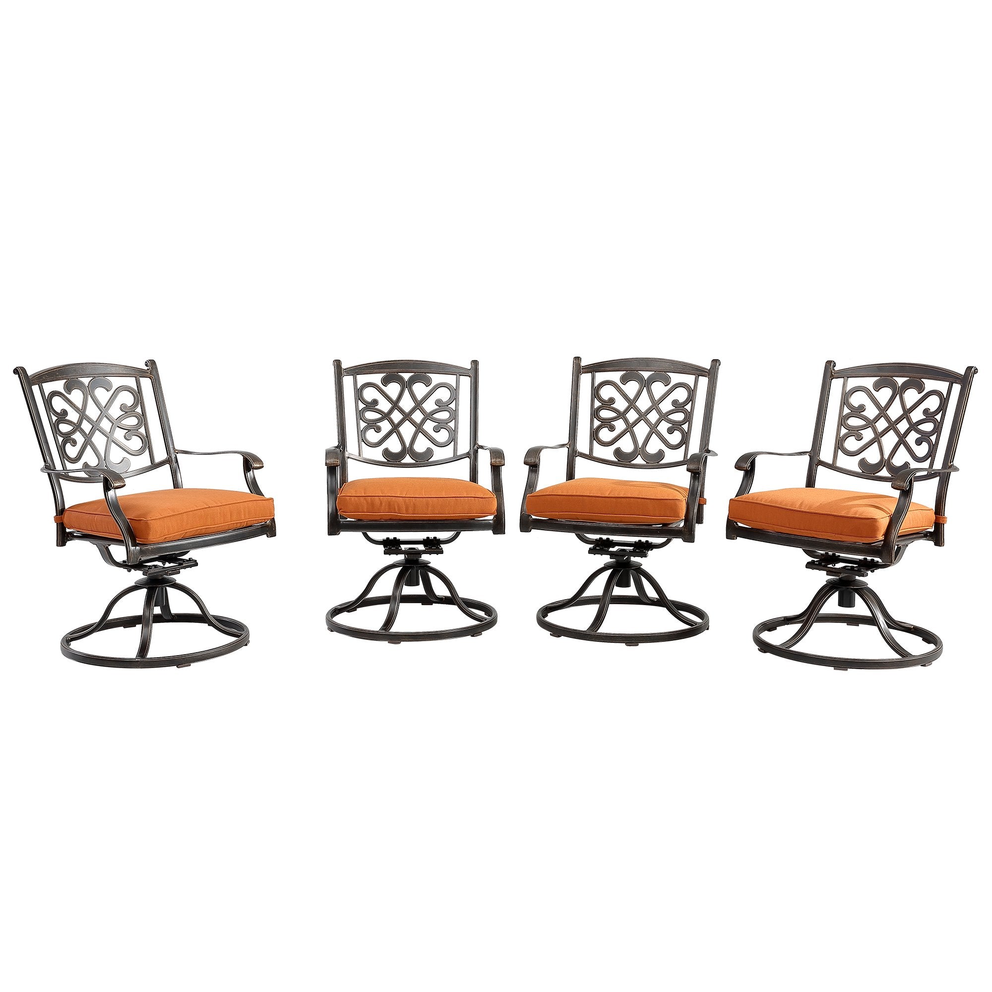 Set of 4 Cast Aluminum Flower-Shaped Backrest Swivel Chairs Orange-Boyel Living