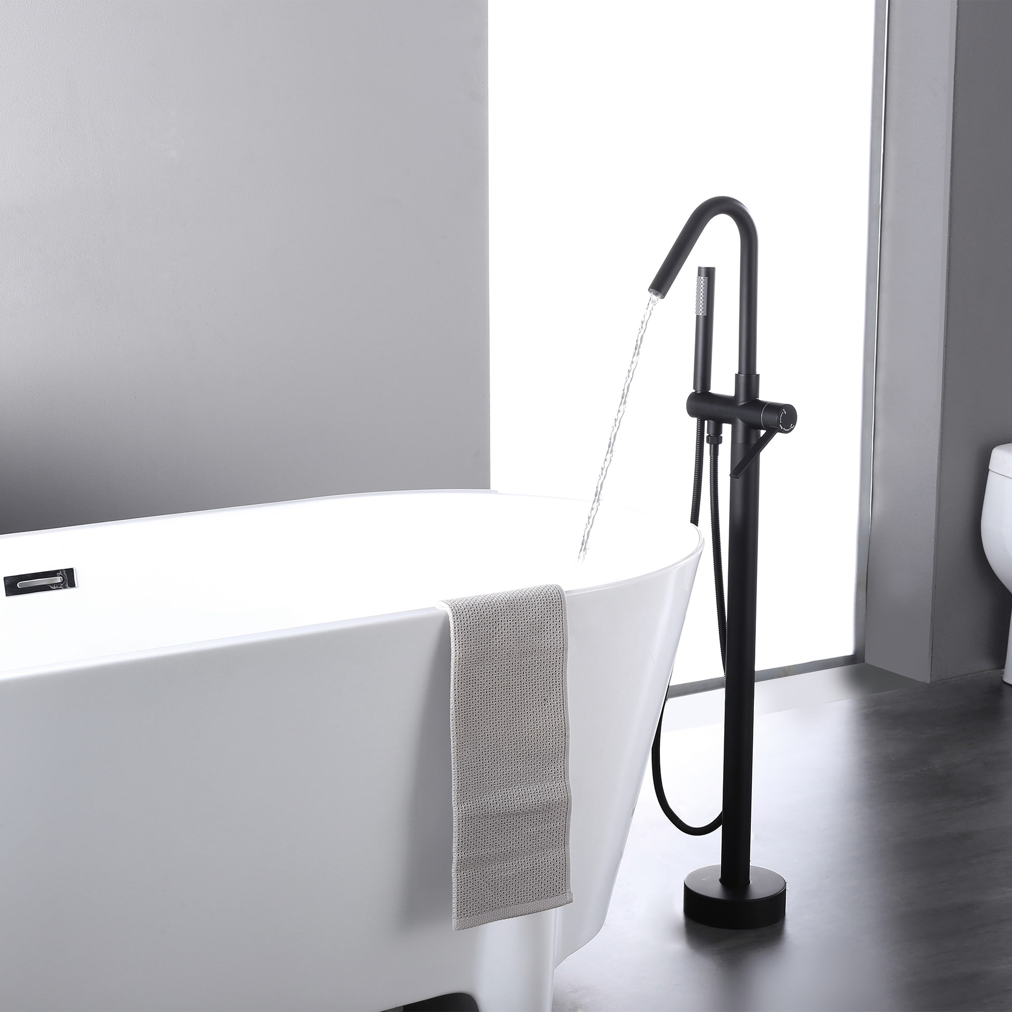Single-Handle High-Arc Claw Foot Freestanding Tub Faucet with Shower in Matte Black-Boyel Living