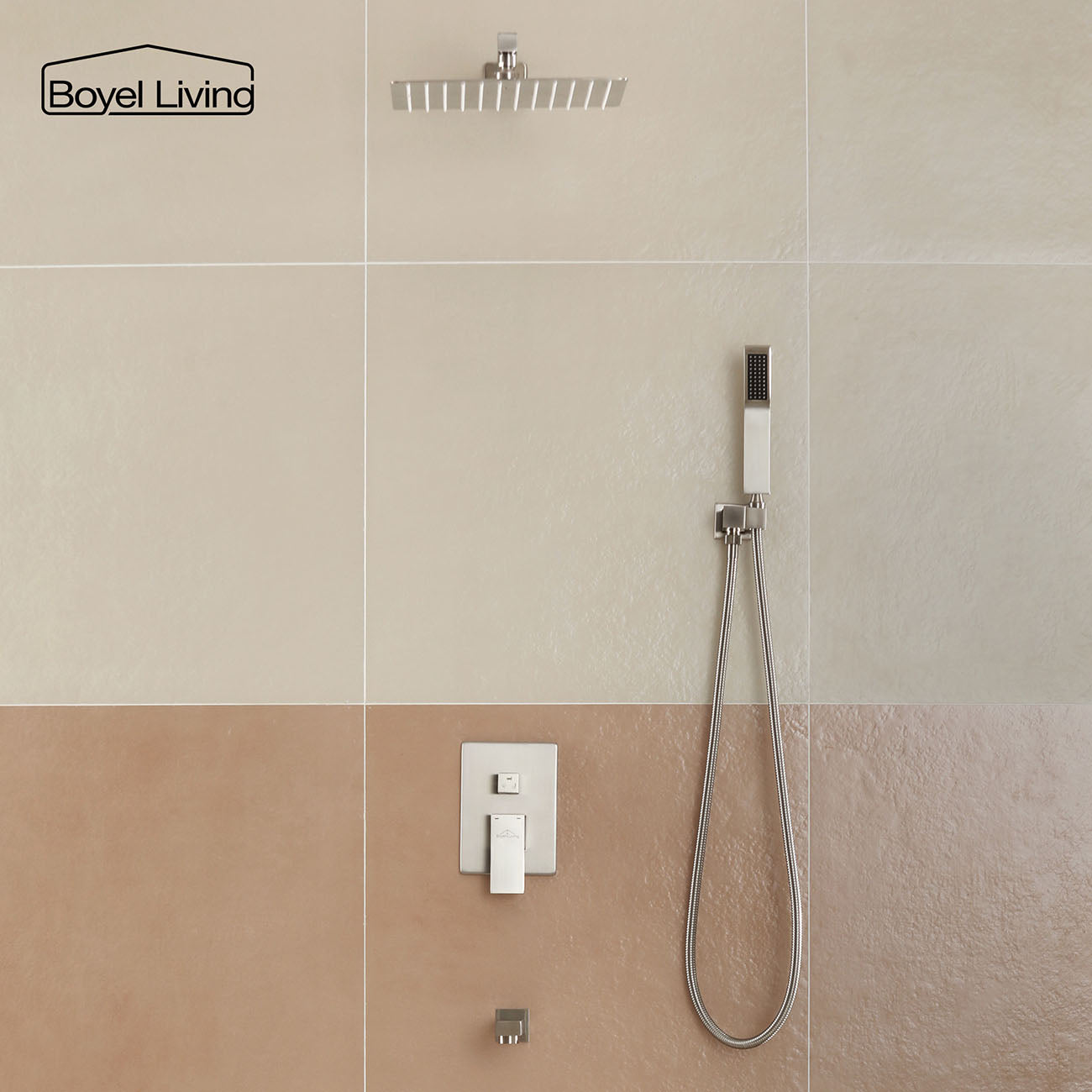 Boyel Living Wall Mounted Shower System with 12 in. Rainfall Shower Head, Handheld Shower and Tub Faucet-Boyel Living