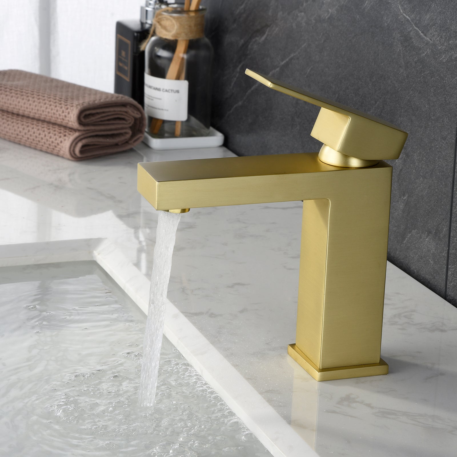 Single Handle Single Hole Bathroom Faucet with Water Supply Lines in Brushed Gold-Boyel Living