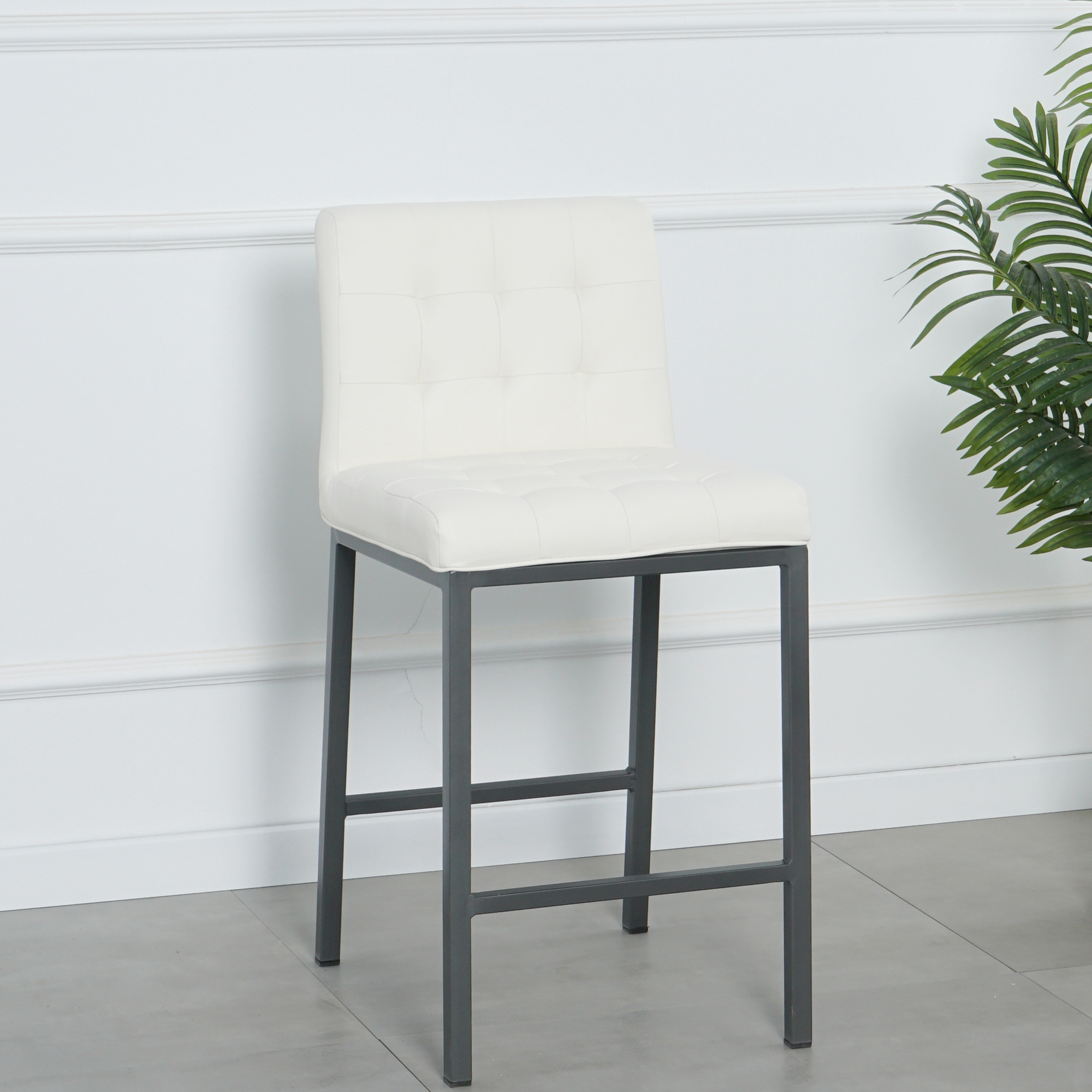 Cheap Modern Design High Counter Stool metal legs Kitchen Restaurant white pu Bar Chair(set of 2)-Boyel Living