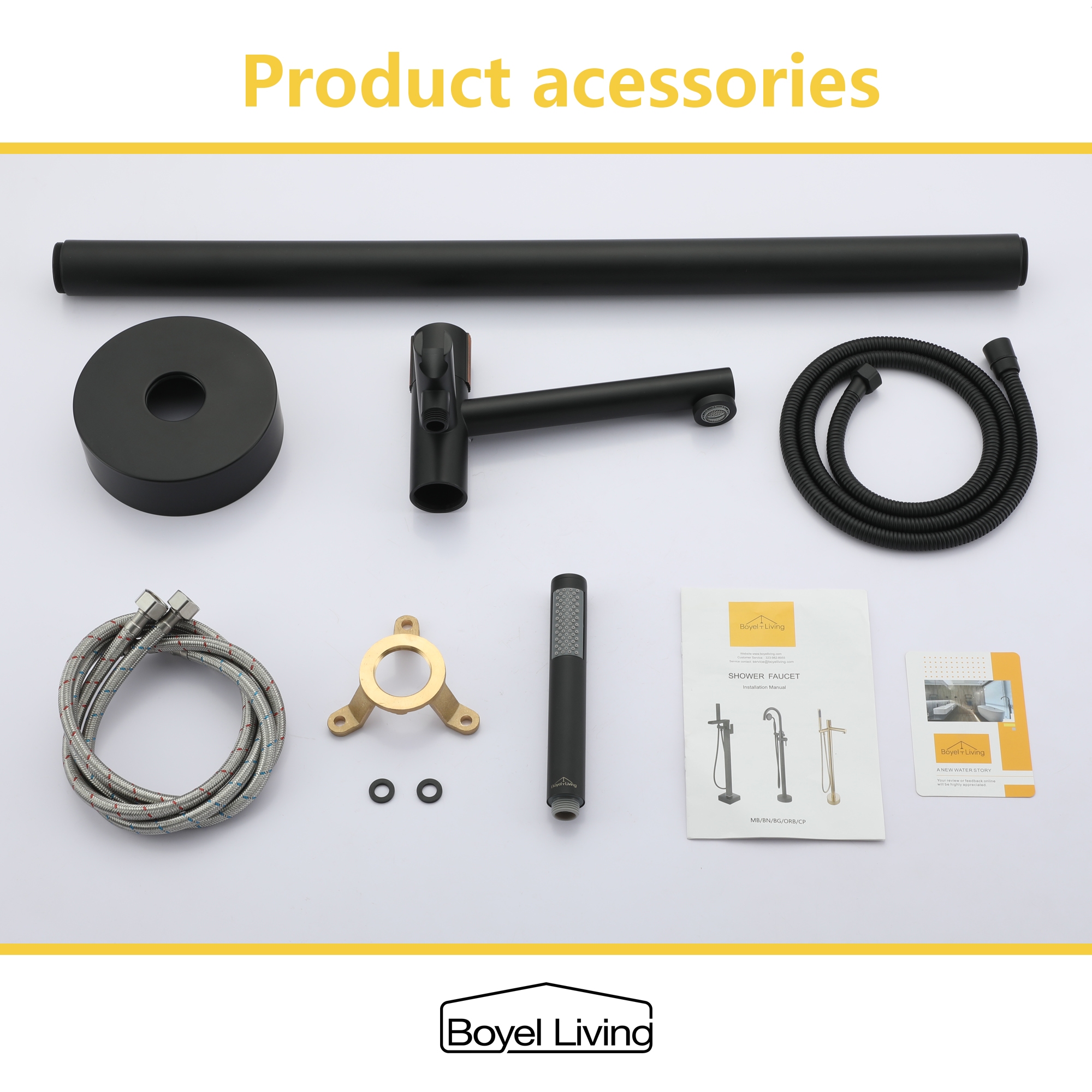 Boyel Living Floor Mounted Freestanding Tub Faucet with Handheld Shower in Matte Black-Boyel Living