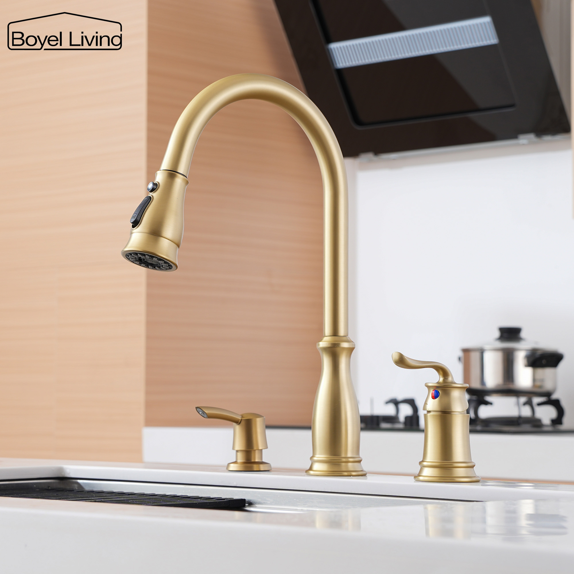 3-Spray Patterns 1.8 GPM Single Handle No Sensor Pull Down Sprayer Kitchen Faucet with Soap Dispenser in Brushed Nickel