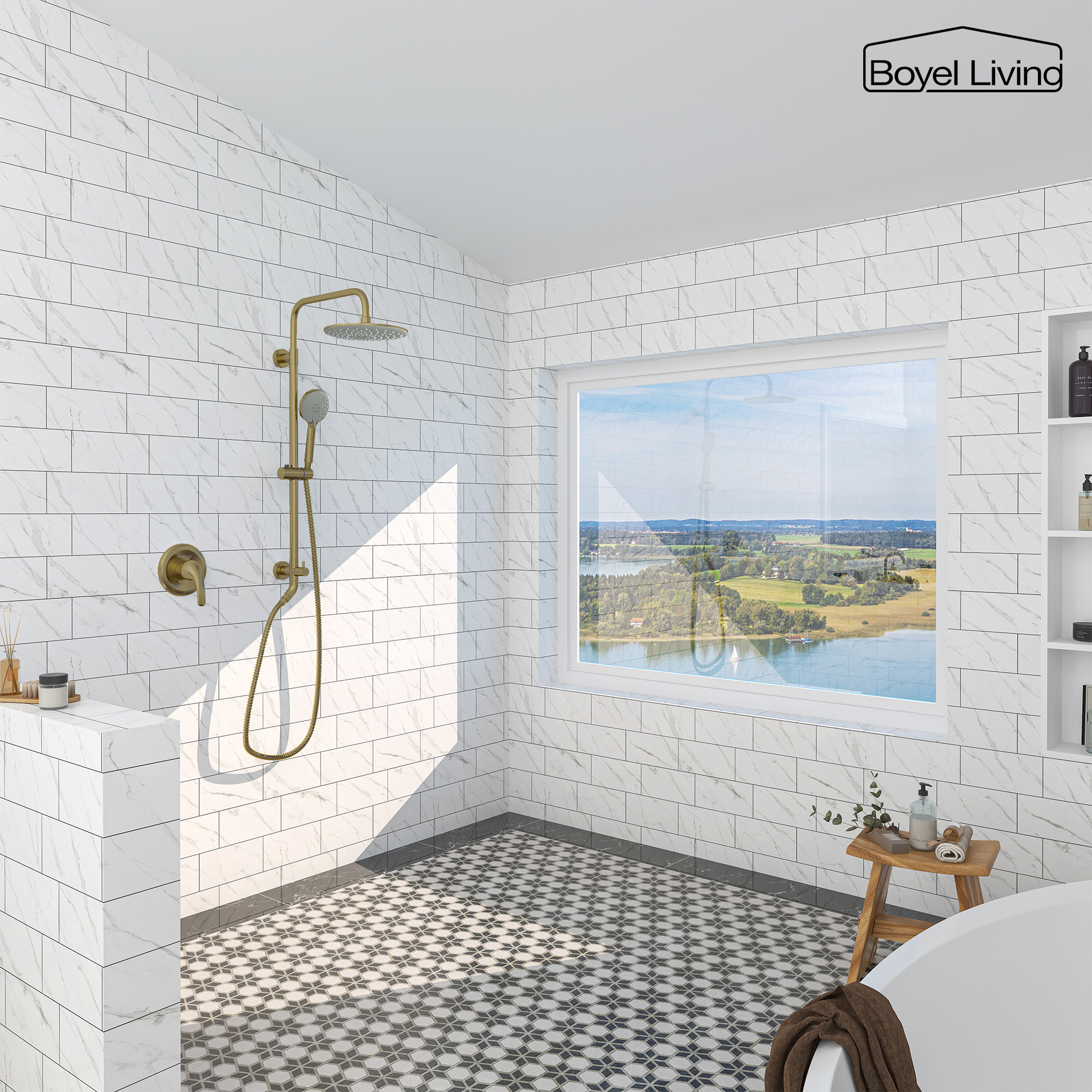 Boyel Living 3-Spray Patterns with 2.5 GPM 10 in. Wall Mount Dual Shower Heads in Matte Black