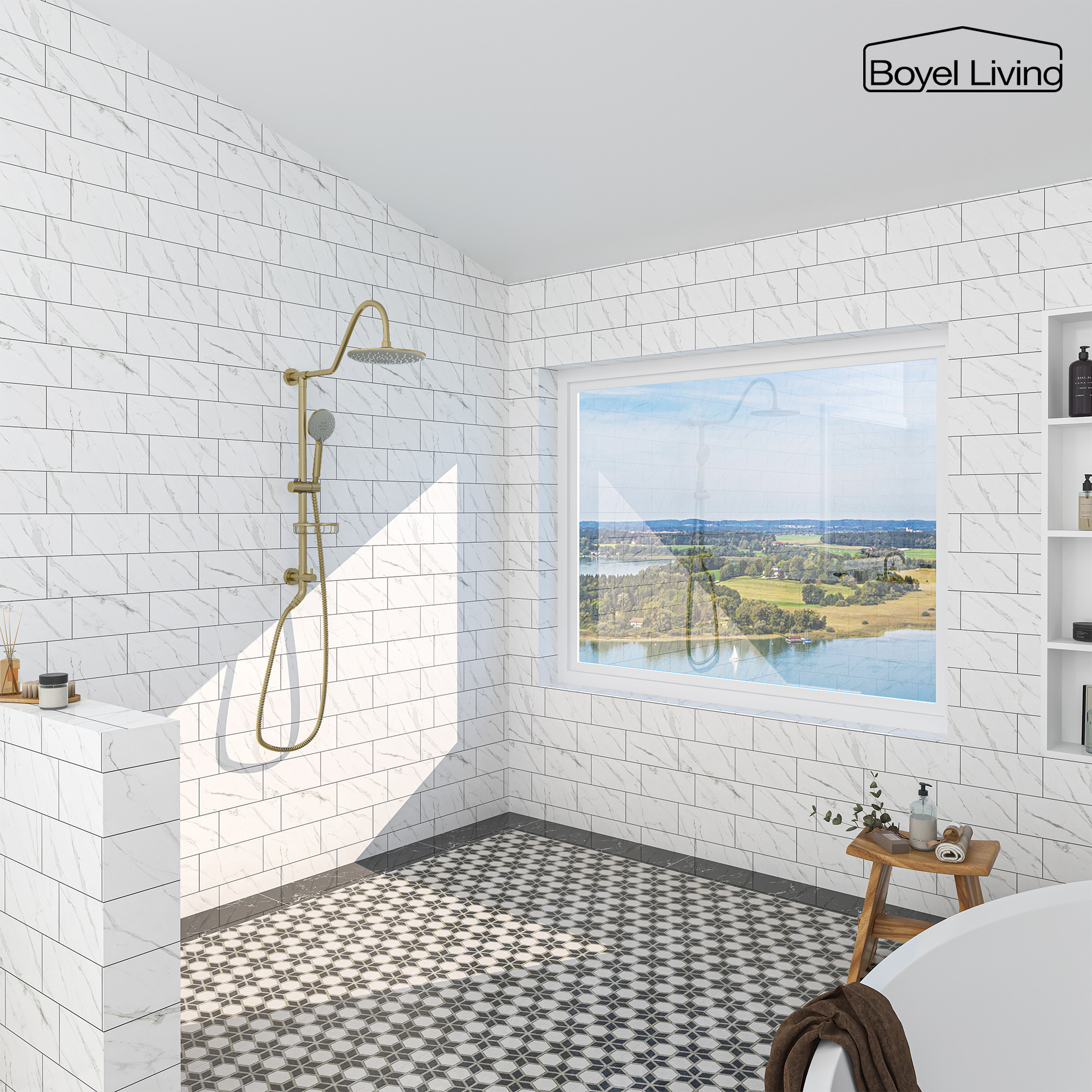 Boyel Living 2.5 GPM 10 in. Wall Mount Dual Shower Head System in Brushed Gold