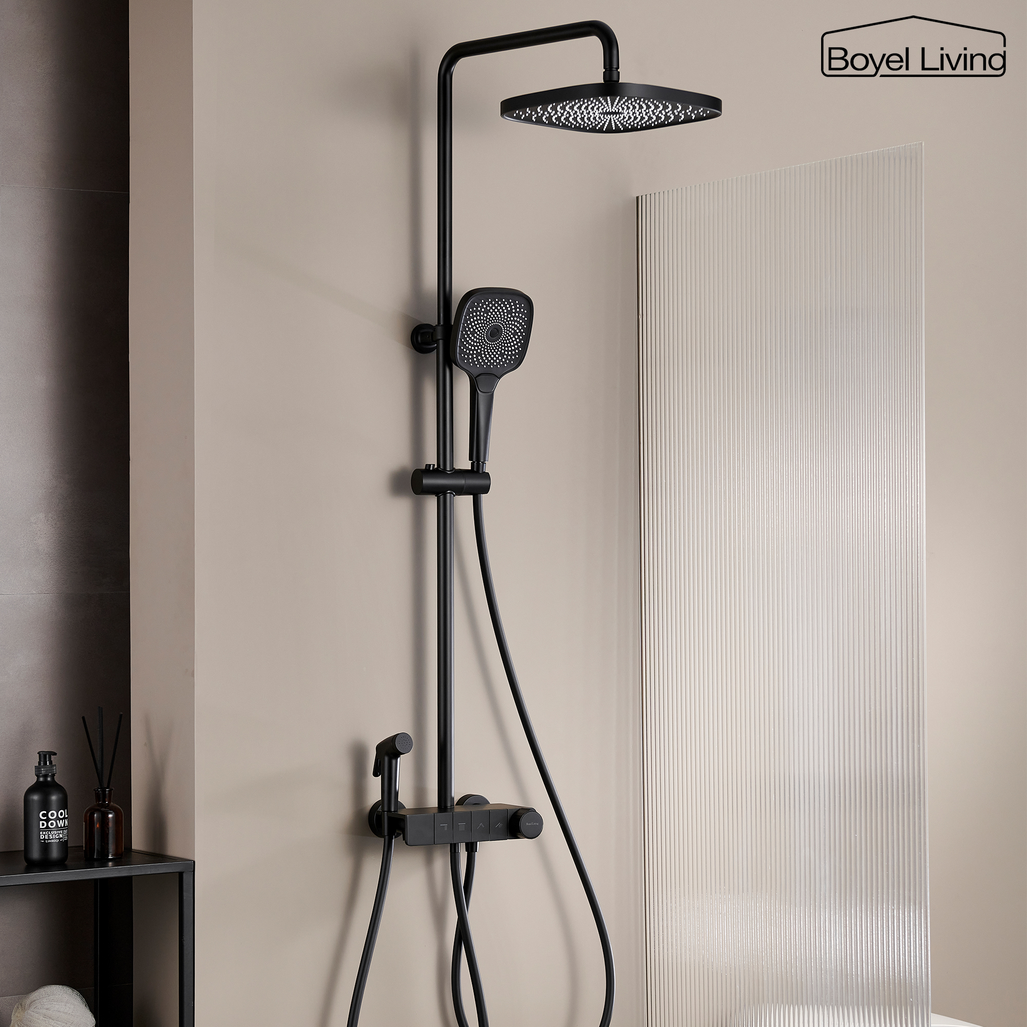 Boyel Living 3-Spray Patterns 10 in. Shower System in Matte Black