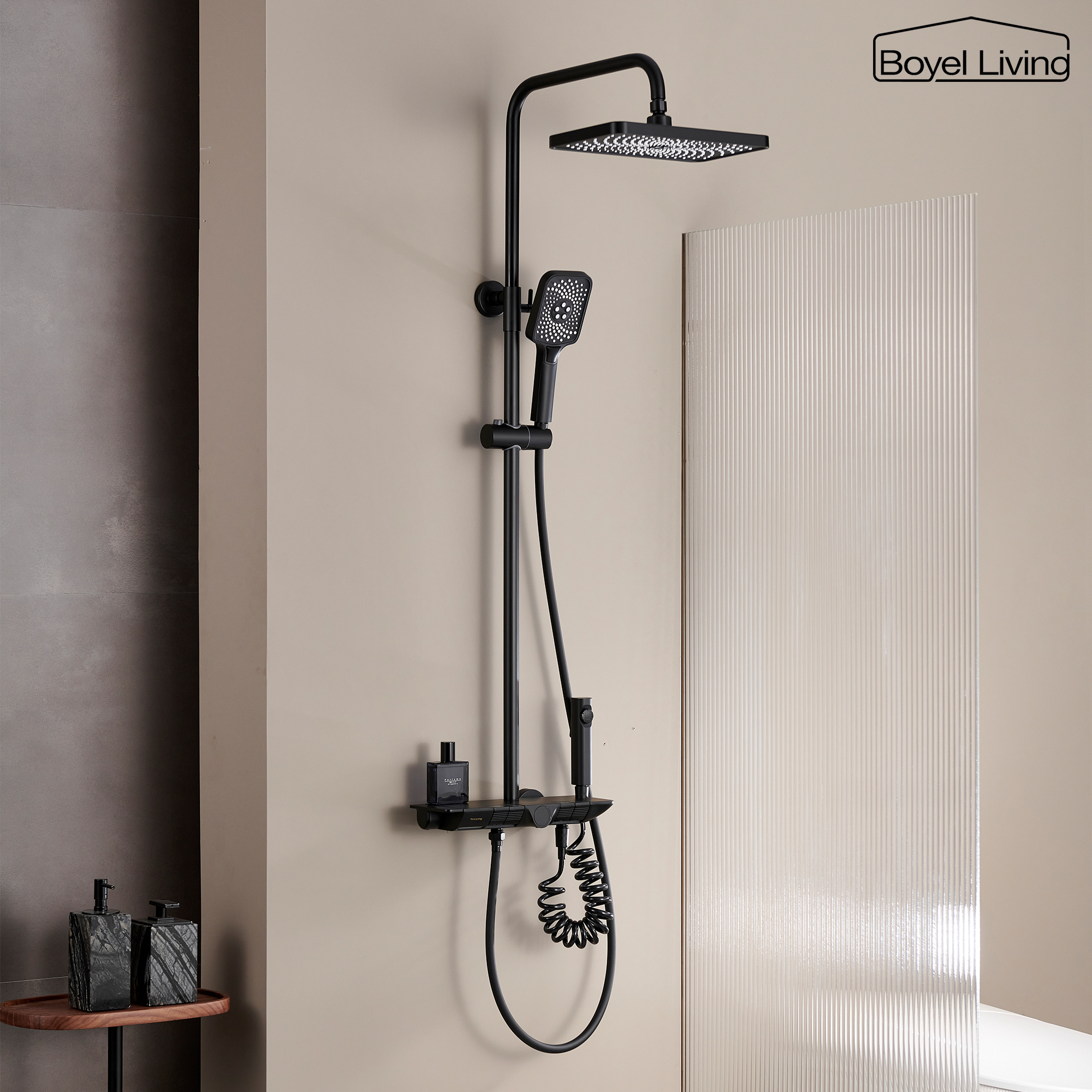 Boyel Living 3-Spray 12 in. Wall Mount Shower System in Matte Black