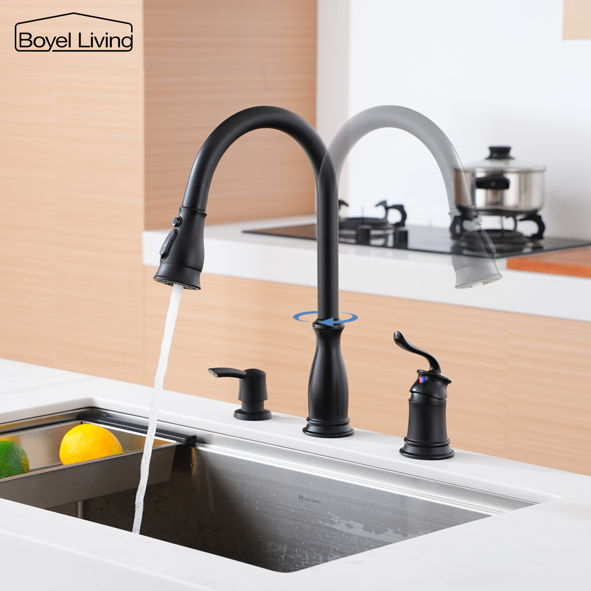 3-Spray Patterns 1.8 GPM Single Handle No Sensor Pull Down Sprayer Kitchen Faucet with Soap Dispenser in Brushed Nickel