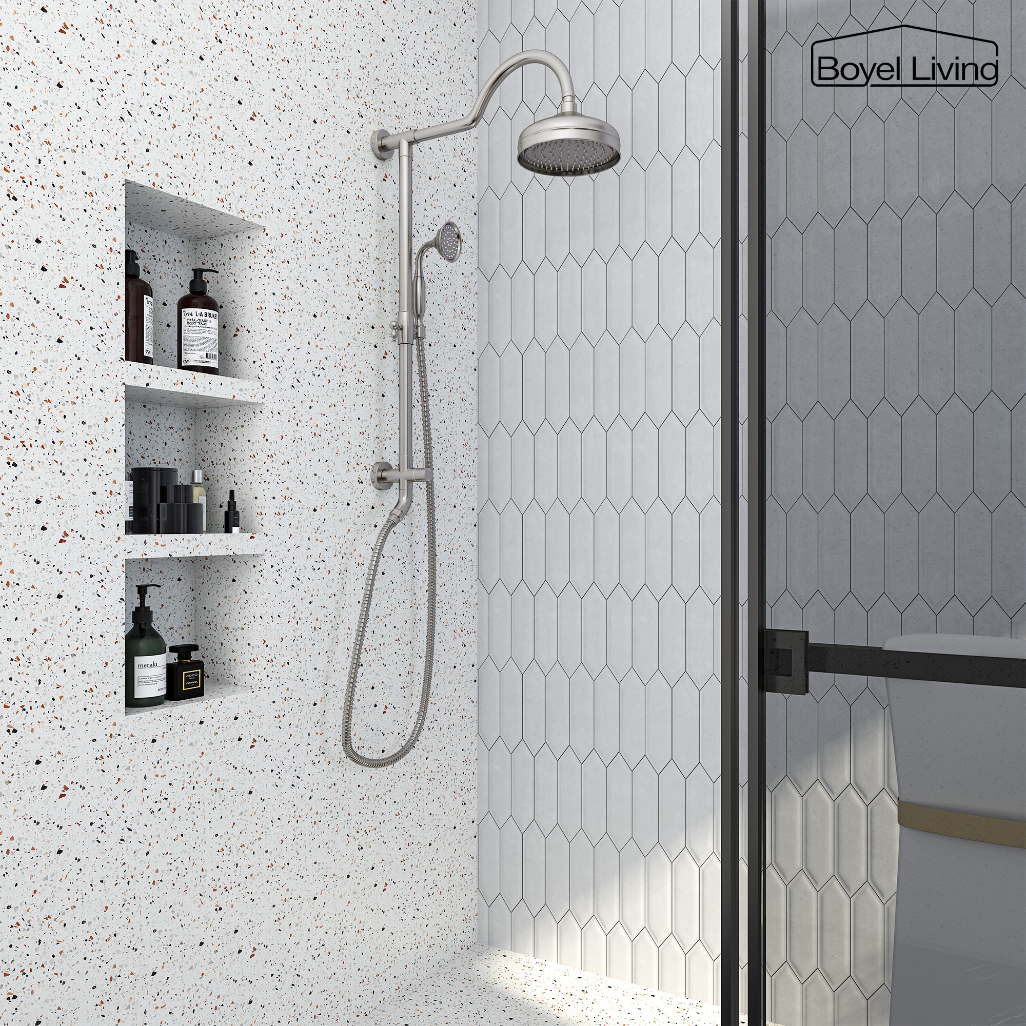 Boyel Living Wall Mount Rain Shower System Exposed Pipe Shower Head System