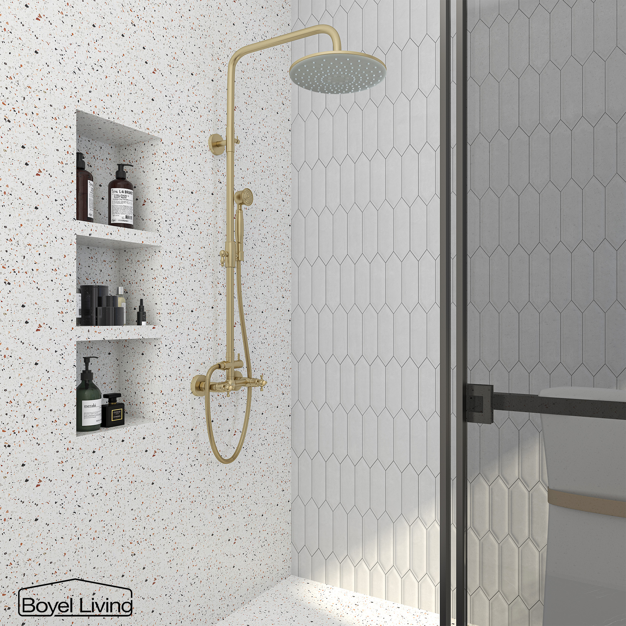 Dracelo Grey Sturdy Tubing Structure Bathroom Hanging Shower Head