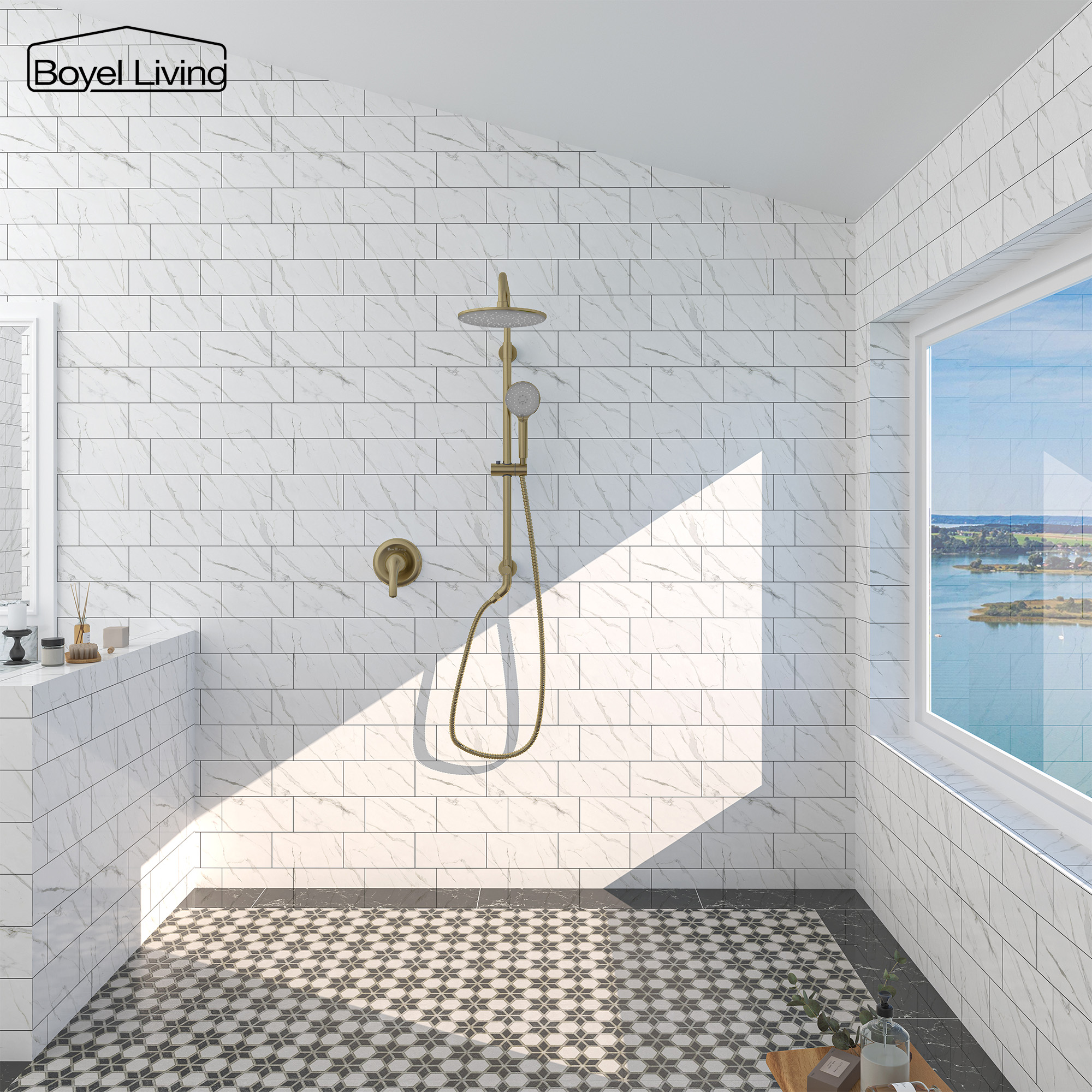 Boyel Living 3-Spray Patterns with 2.5 GPM 10 in. Wall Mount Dual Shower Heads in Matte Black