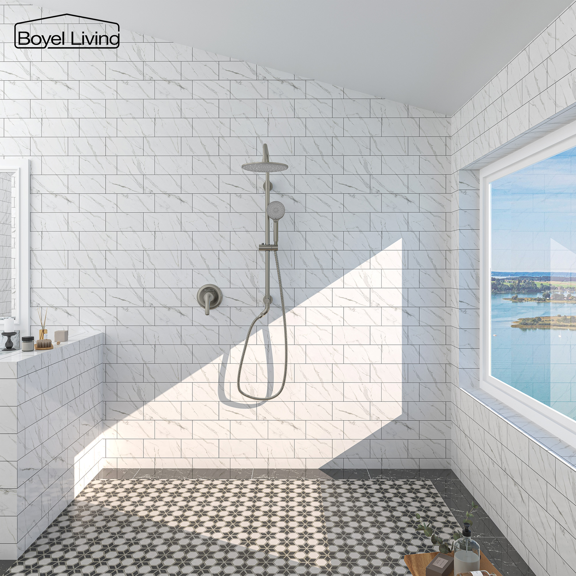 Boyel Living 3-Spray Patterns with 2.5 GPM 10 in. Wall Mount Dual Shower Heads in Matte Black