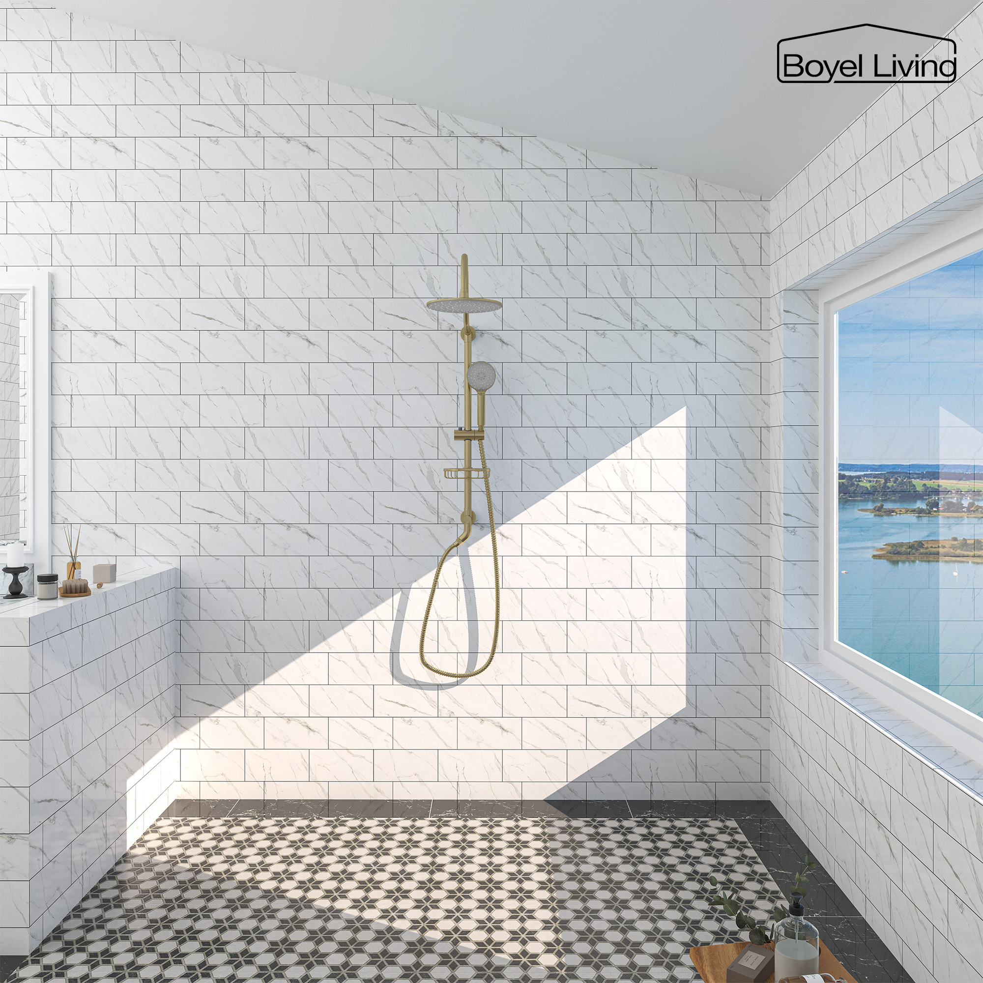 Boyel Living 2.5 GPM 10 in. Wall Mount Dual Shower Heads with 3-Spray Patterns Handheld Shower and Soap Dish