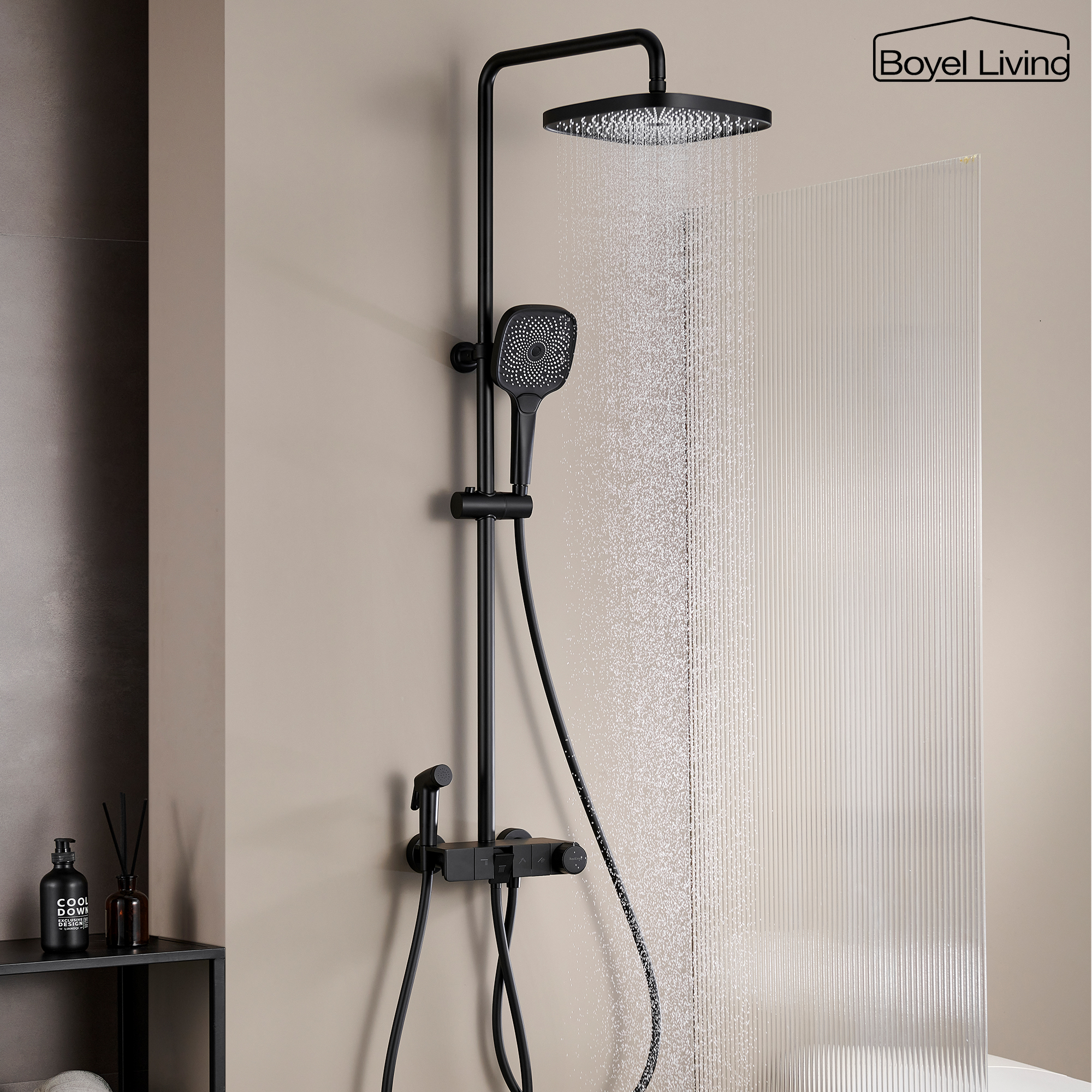 Boyel Living 3-Spray Patterns 10 in. Shower System in Matte Black