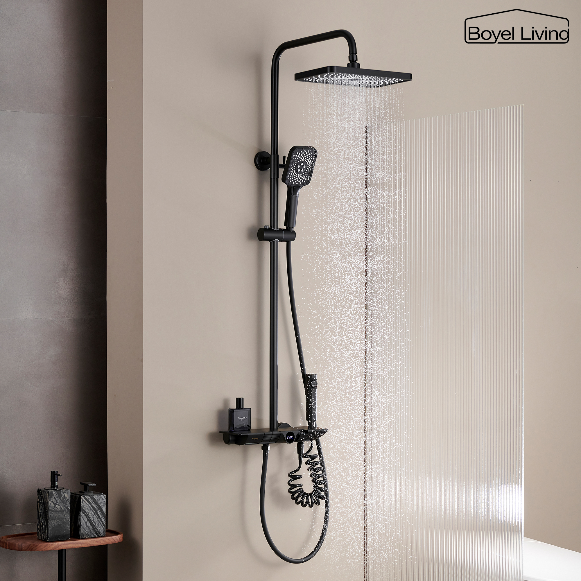 Boyel Living 3-Spray 12 in. Wall Mount Shower System in Matte Black