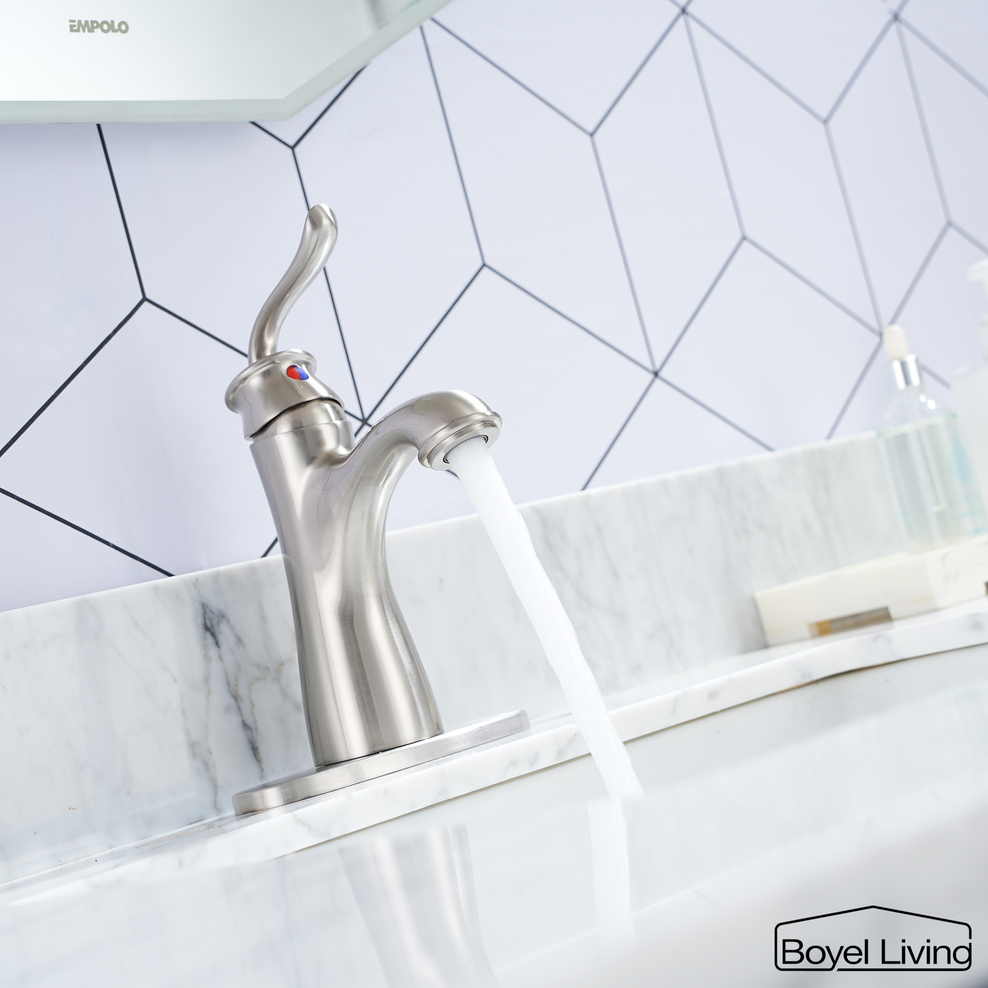 1.2 GPM Single Handle Single Hole Bathroom Faucet with Water Supply Hose and Built-in Aerator in Brushed Nickel