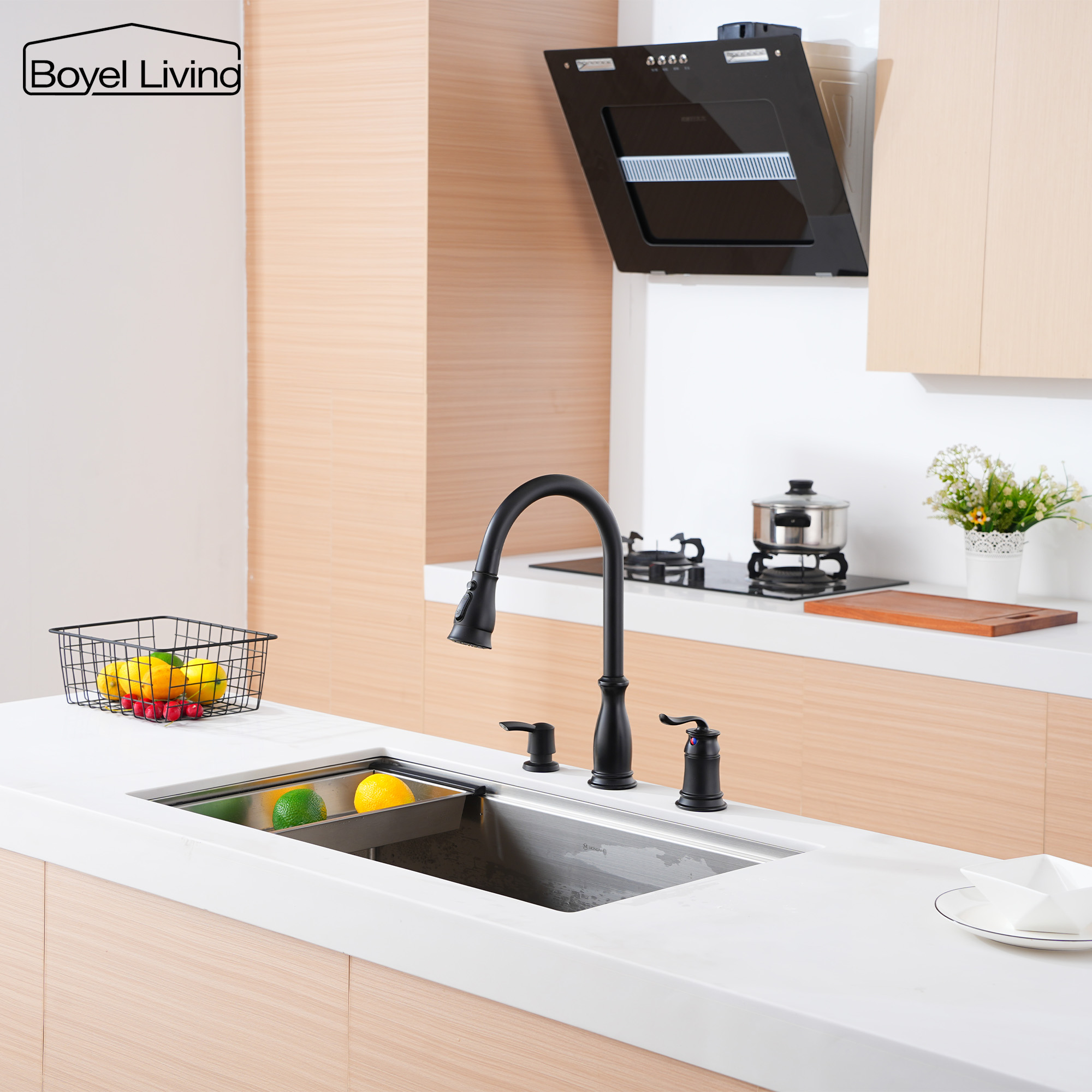 3-Spray Patterns 1.8 GPM Single Handle No Sensor Pull Down Sprayer Kitchen Faucet with Soap Dispenser in Brushed Nickel