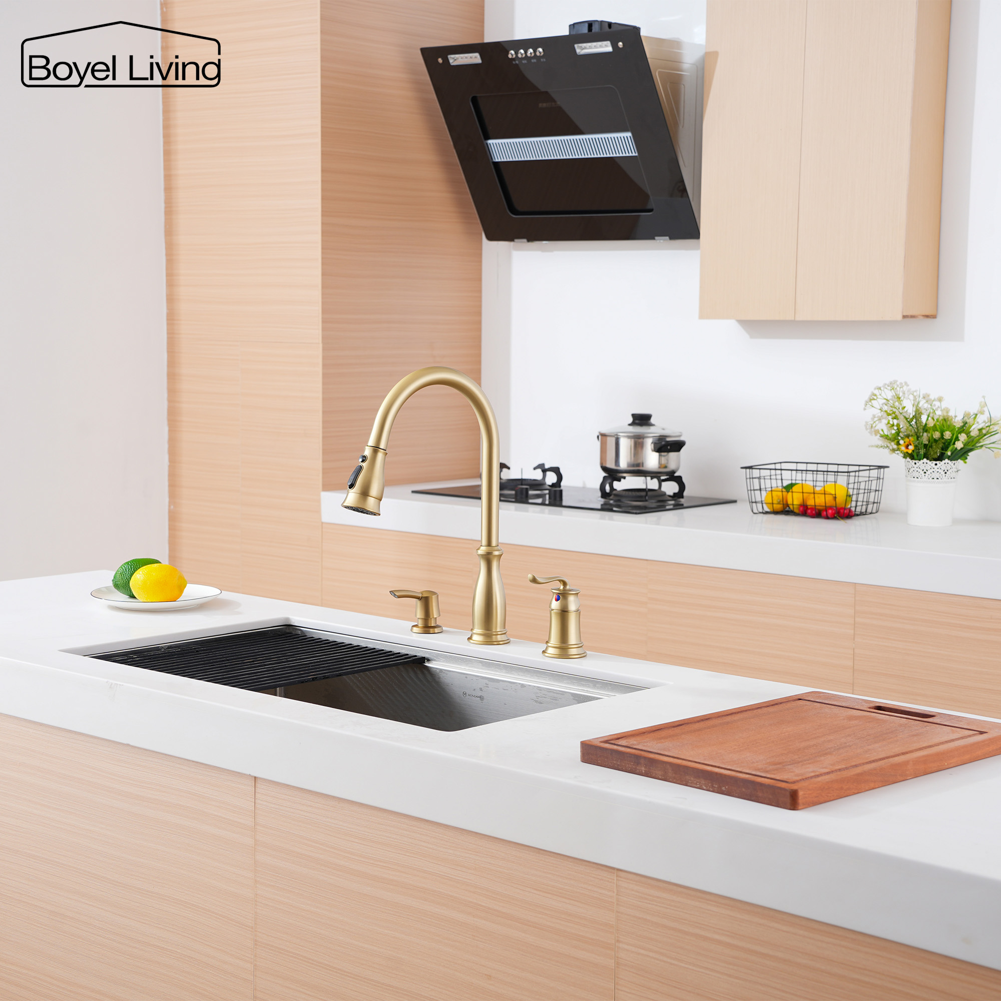 3-Spray Patterns 1.8 GPM Single Handle No Sensor Pull Down Sprayer Kitchen Faucet with Soap Dispenser in Brushed Nickel