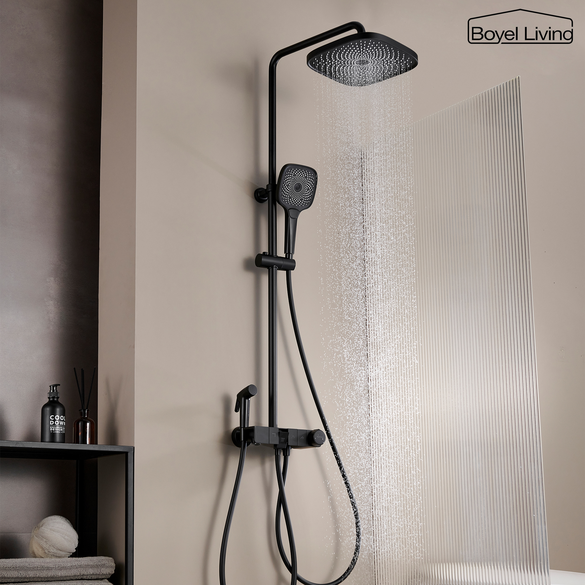 Boyel Living 3-Spray Patterns 10 in. Shower System in Matte Black