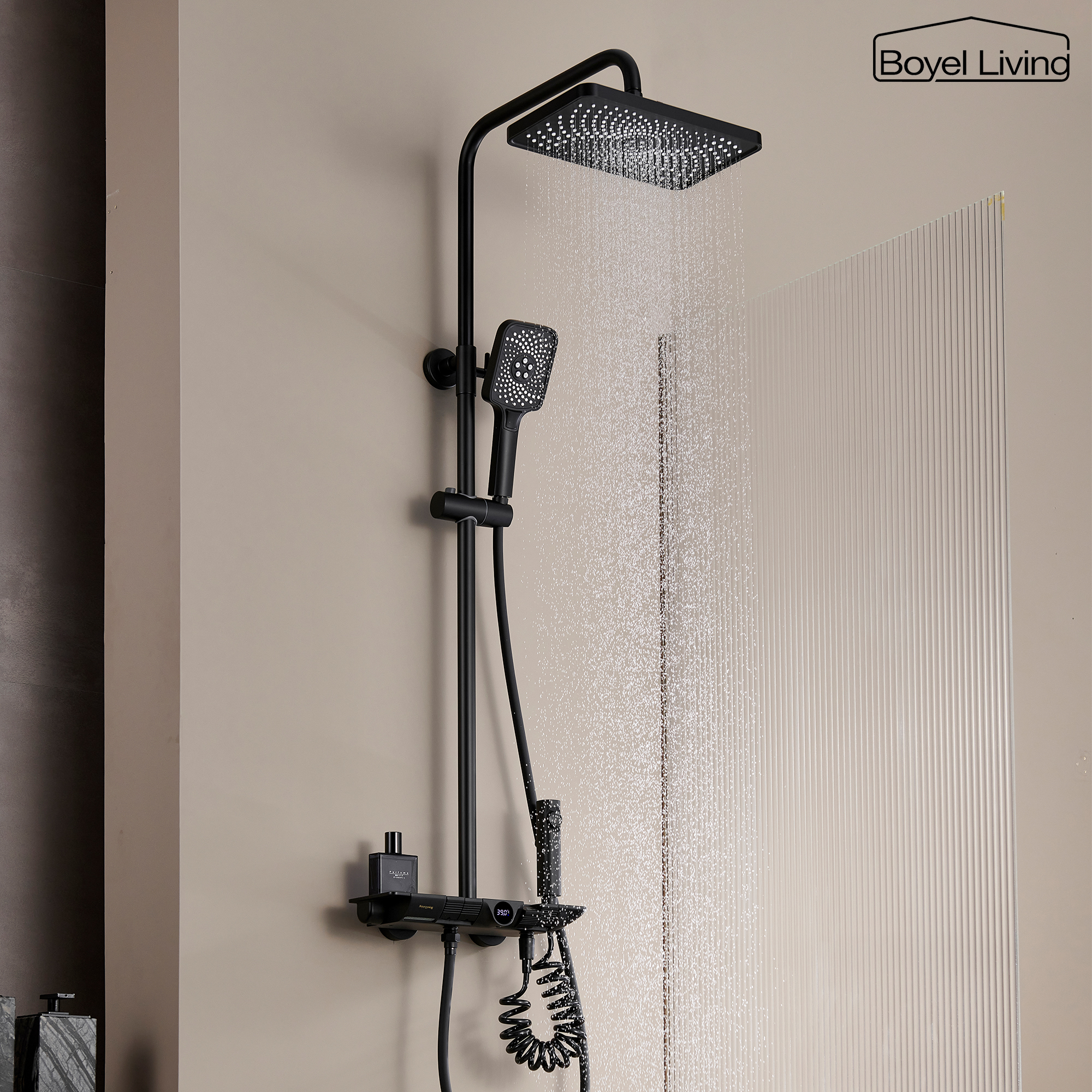 Boyel Living 3-Spray 12 in. Wall Mount Shower System in Matte Black