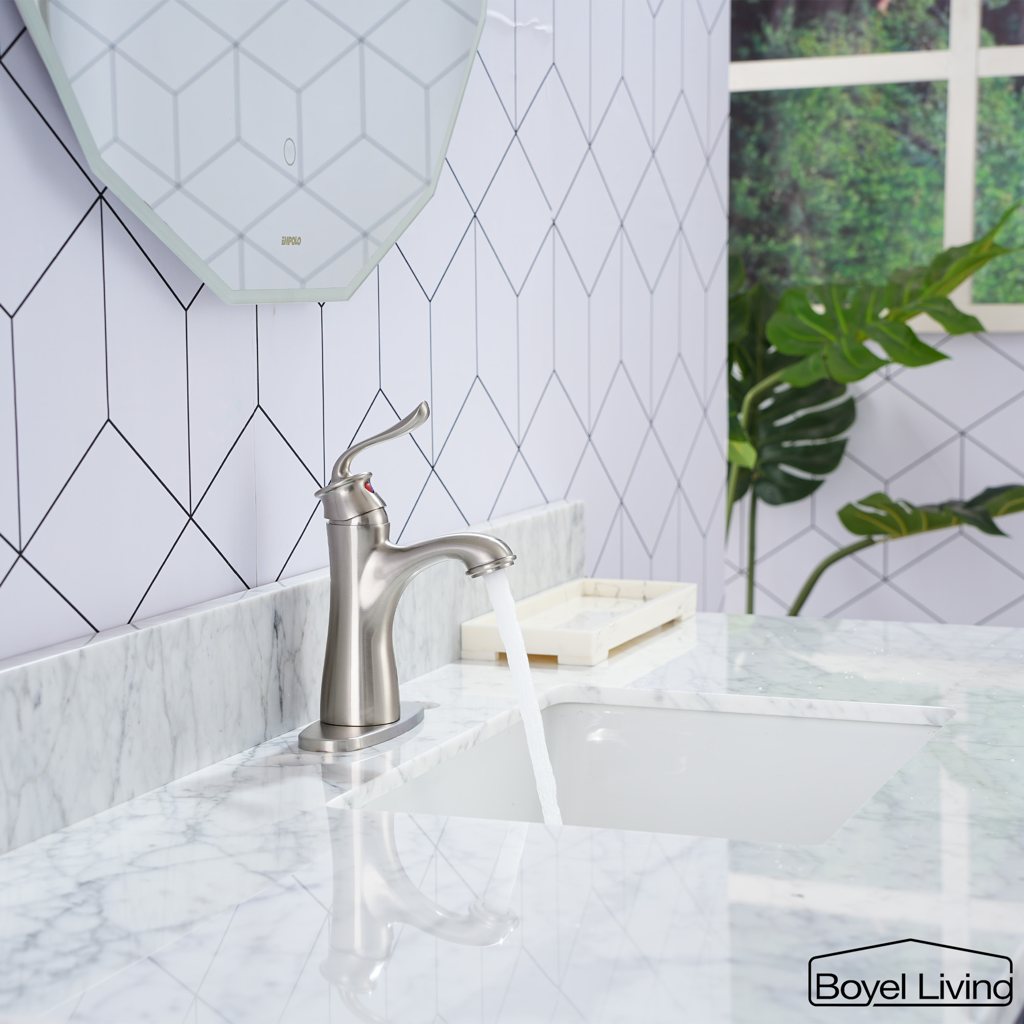 1.2 GPM Single Handle Single Hole Bathroom Faucet with Water Supply Hose and Built-in Aerator in Brushed Nickel