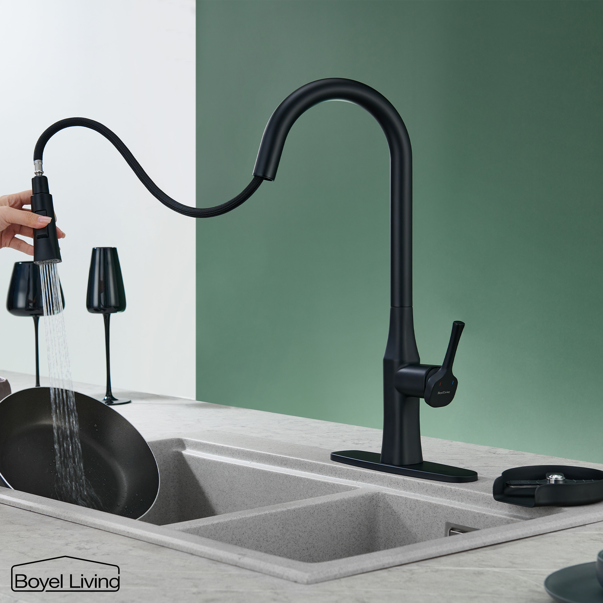 Boyel Living Single Handle Pull Down Sprayer Kitchen Faucet