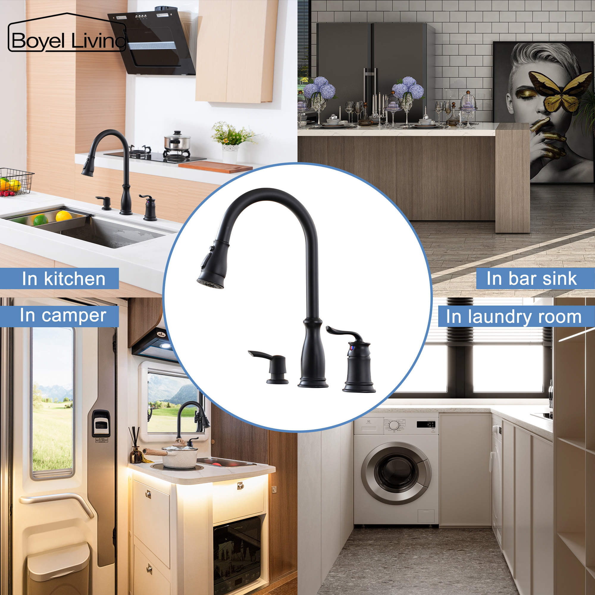 3-Spray Patterns 1.8 GPM Single Handle No Sensor Pull Down Sprayer Kitchen Faucet with Soap Dispenser in Brushed Nickel