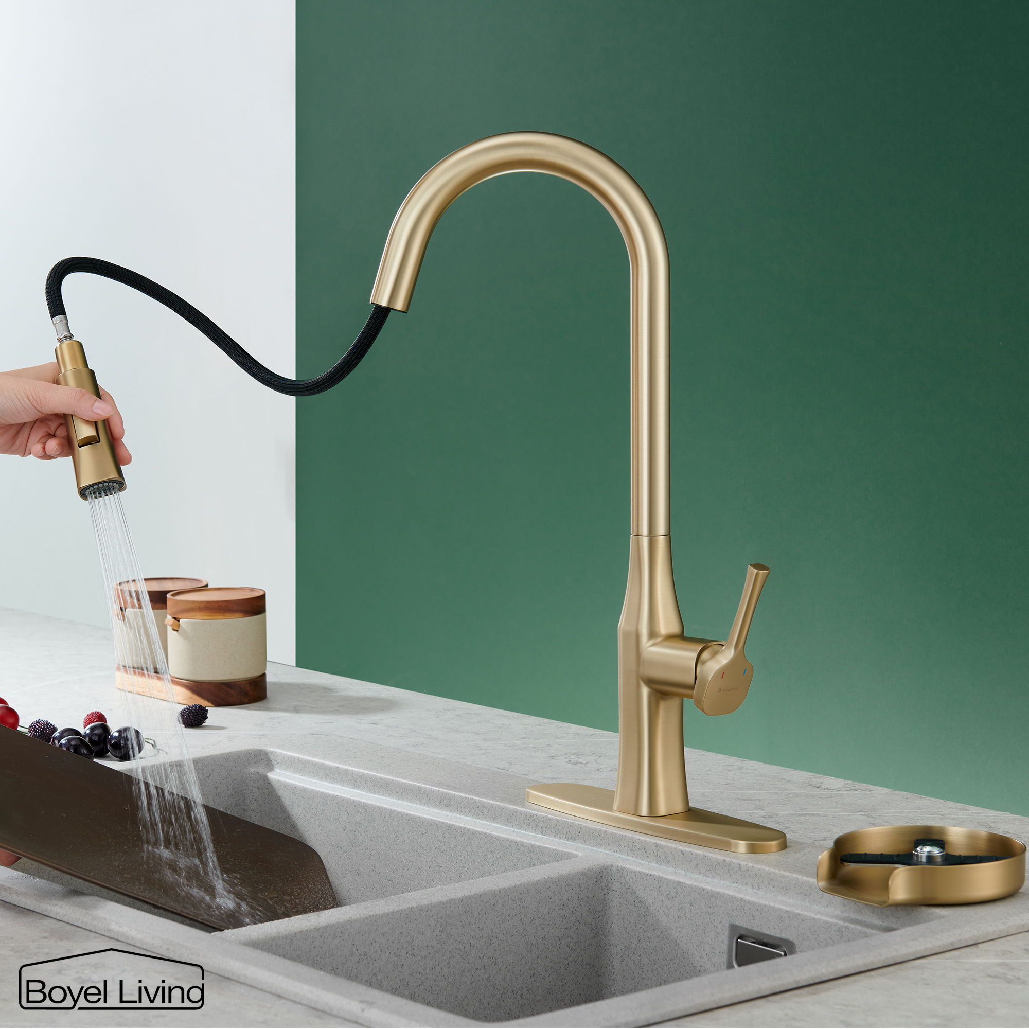 Boyel Living Single Handle Pull Down Sprayer Kitchen Faucet
