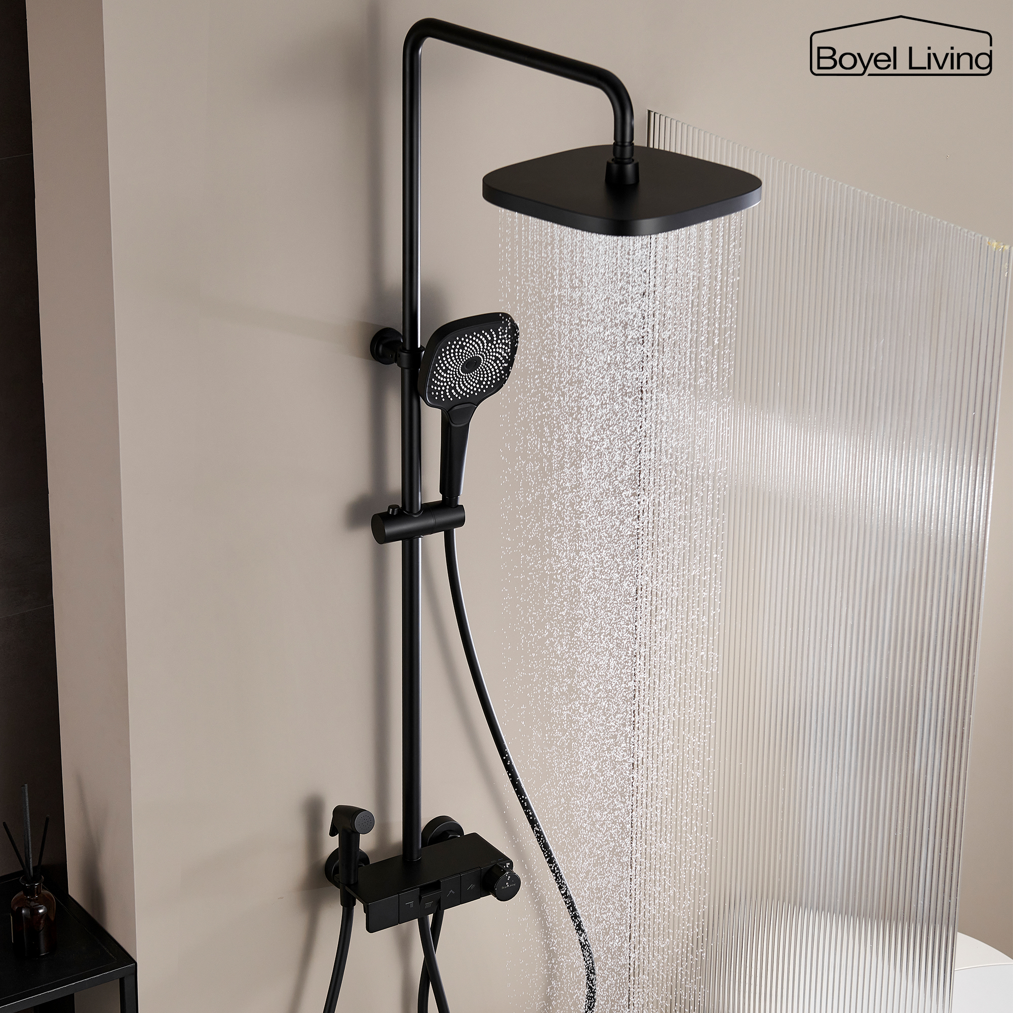 Boyel Living 3-Spray Patterns 10 in. Shower System in Matte Black