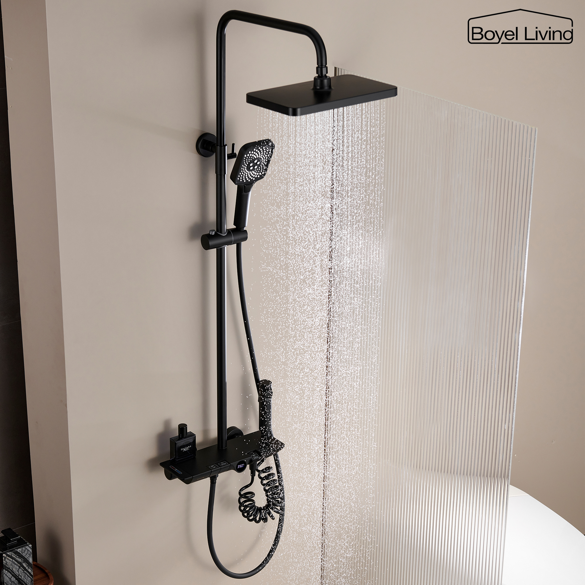 Boyel Living 3-Spray 12 in. Wall Mount Shower System in Matte Black