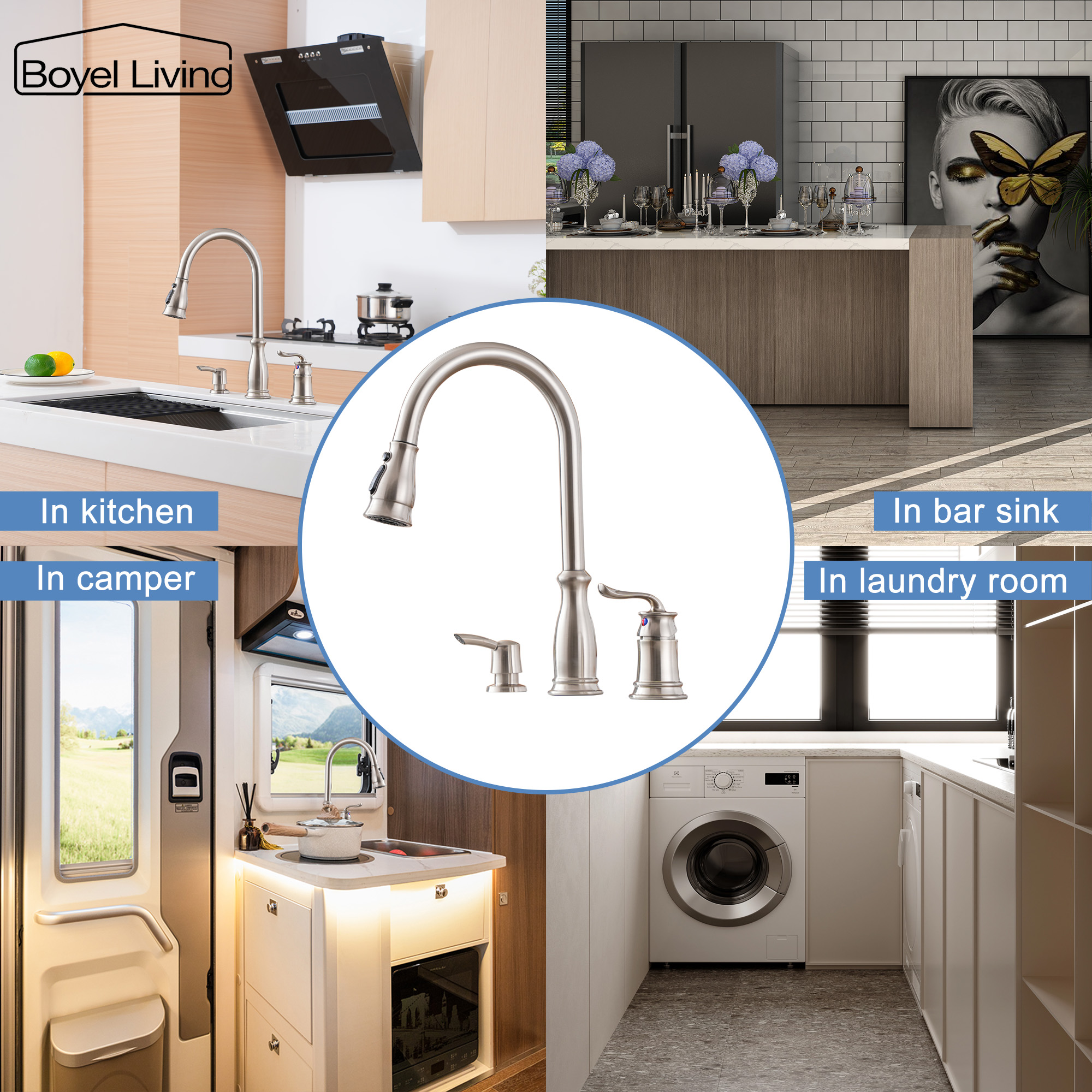 3-Spray Patterns 1.8 GPM Single Handle No Sensor Pull Down Sprayer Kitchen Faucet with Soap Dispenser in Brushed Nickel