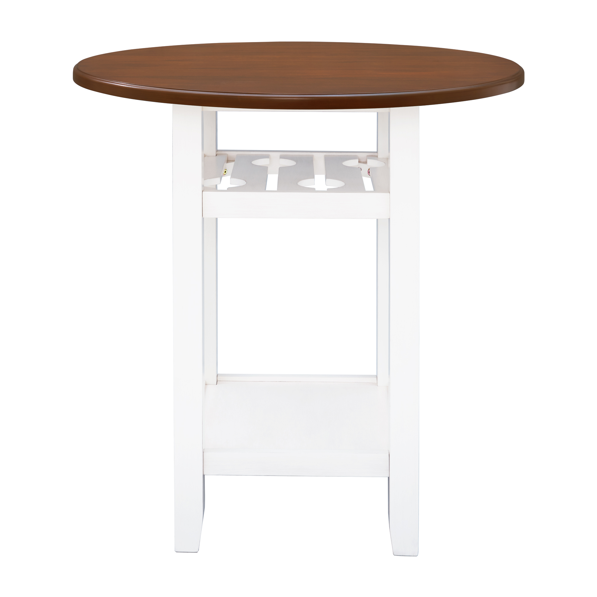 Farmhouse Round Counter Height Kitchen Dining Table with Storage Shelf and Glass Holder, Cherry+White-Boyel Living