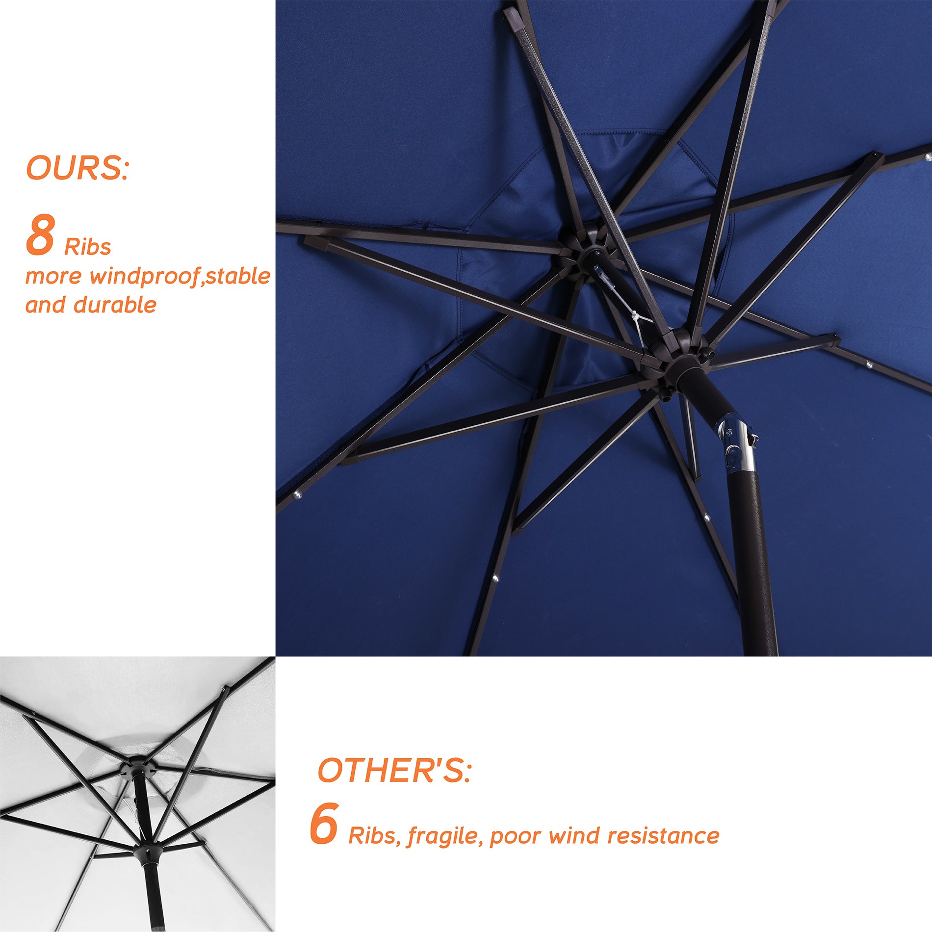 9Ft Patio Cast Aluminum Umbrella with 32 LED Solar Lights-Boyel Living