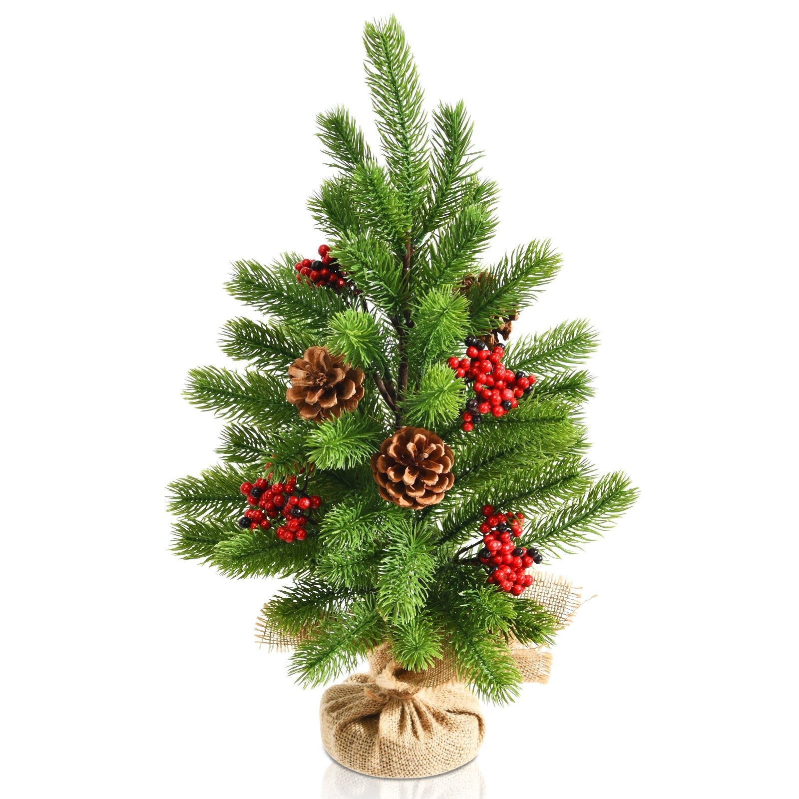 20 InchTabletop PE Christmas Tree Holiday Decor with Pine Cones and Red Berries-Boyel Living