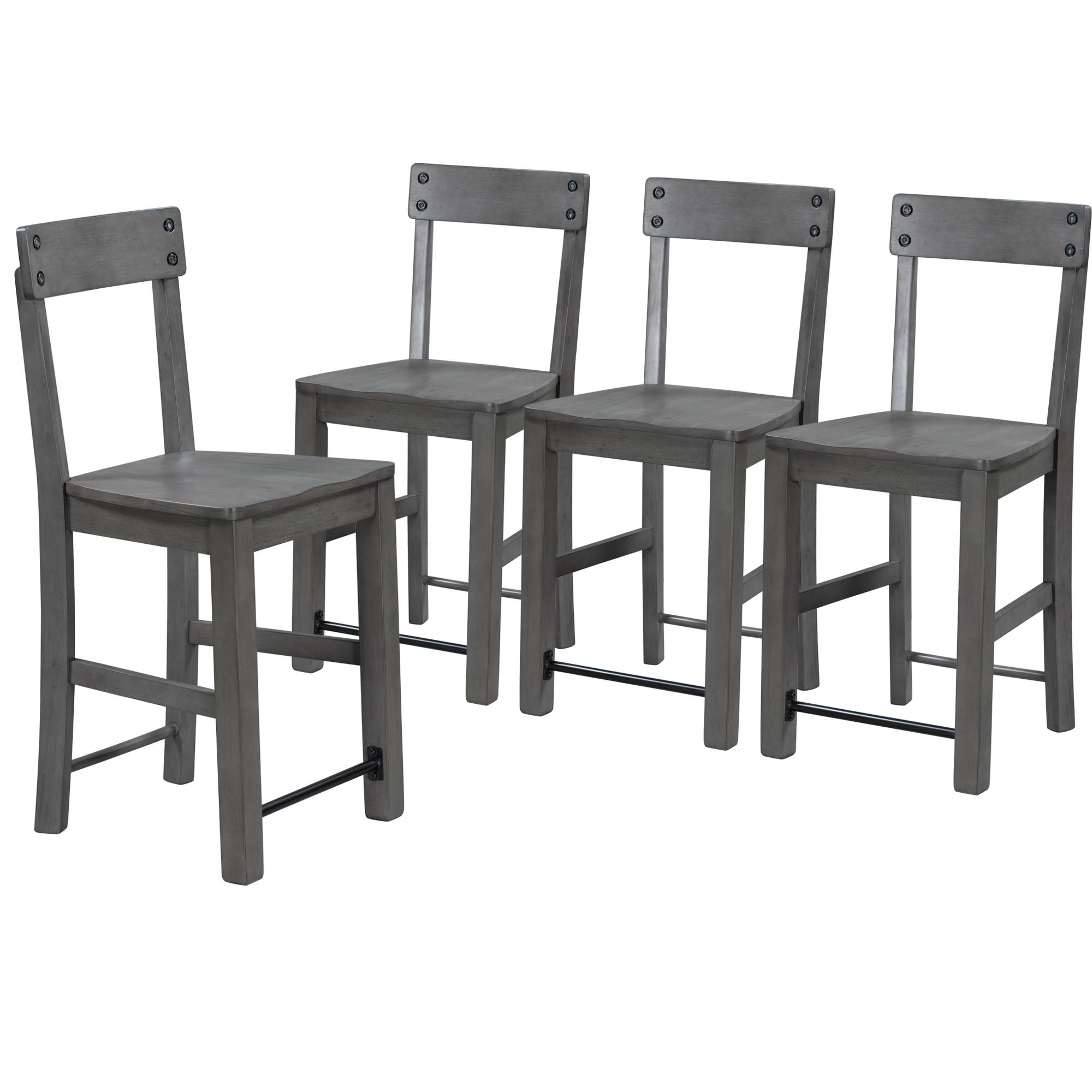TREXM Counter Height Dining Chairs Industrial Style Wood Dining Room Chairs with Ergonomic Design, Set of 4 (Gray)