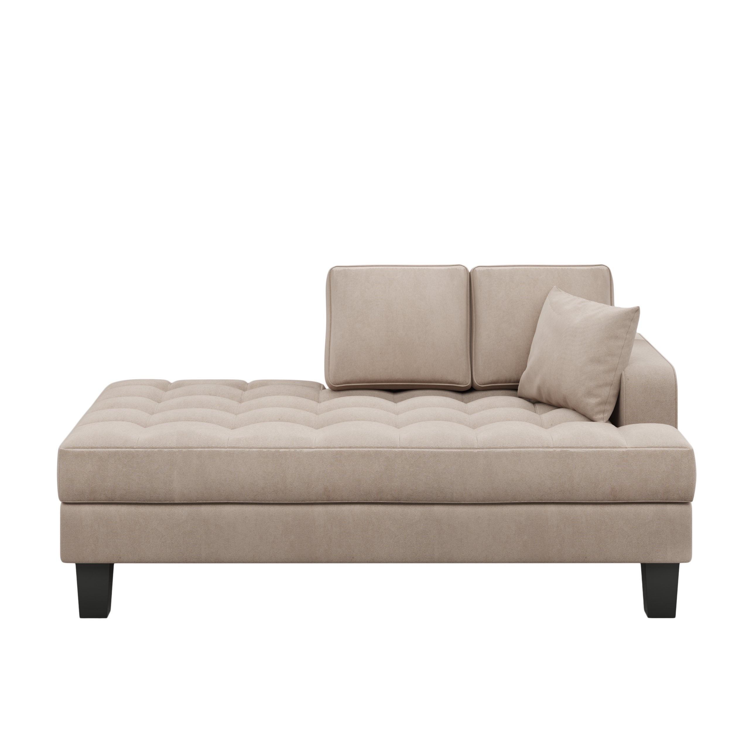 64*31.5*33" Deep Tufted Upholstered Textured Fabric Chaise Lounge,Toss Pillow included,Living room Bedroom Use,Warm Grey-Boyel Living