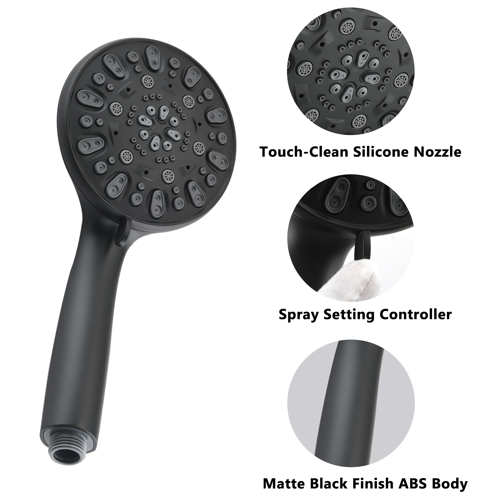 Matte Black Shower Head System with Easy Clean Nozzle