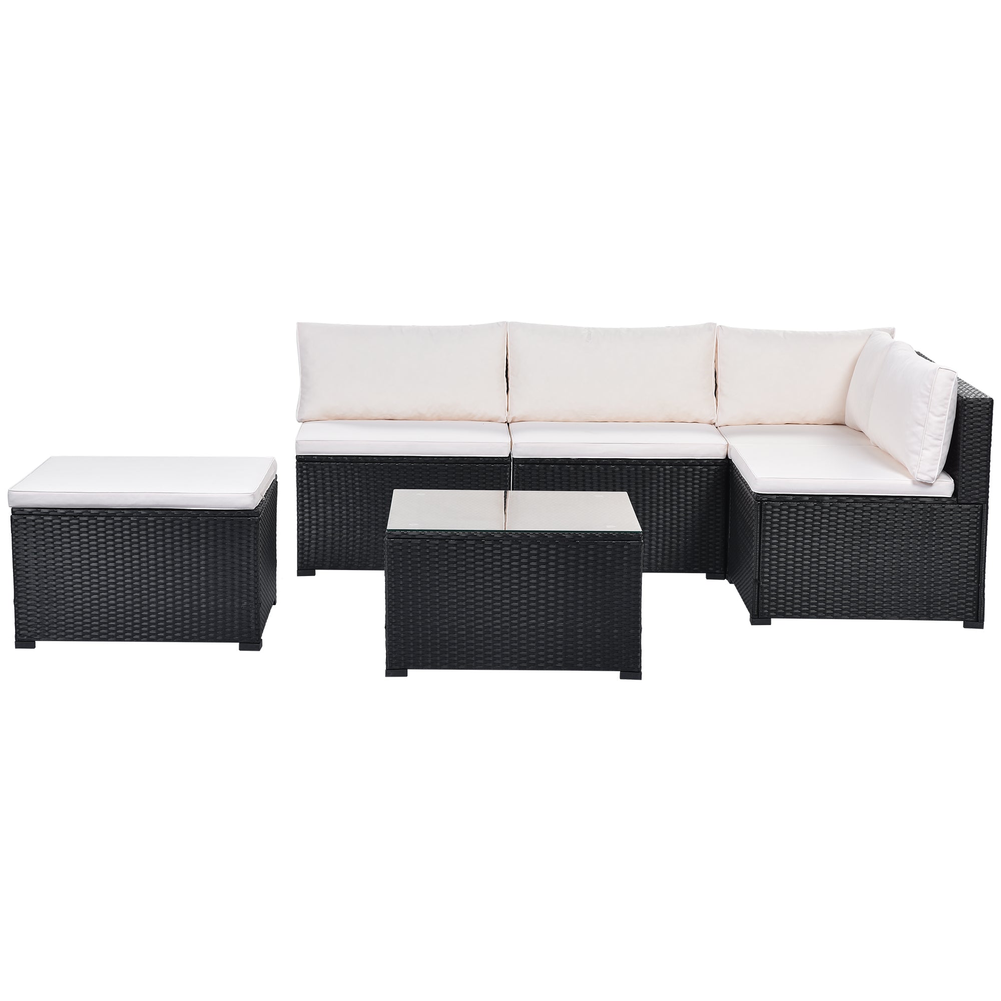6-Piece Outdoor Furniture Set with PE Rattan Wicker, Patio Garden Sectional Sofa Chair, removable cushions (Black wicker, Grey cushion)-Boyel Living