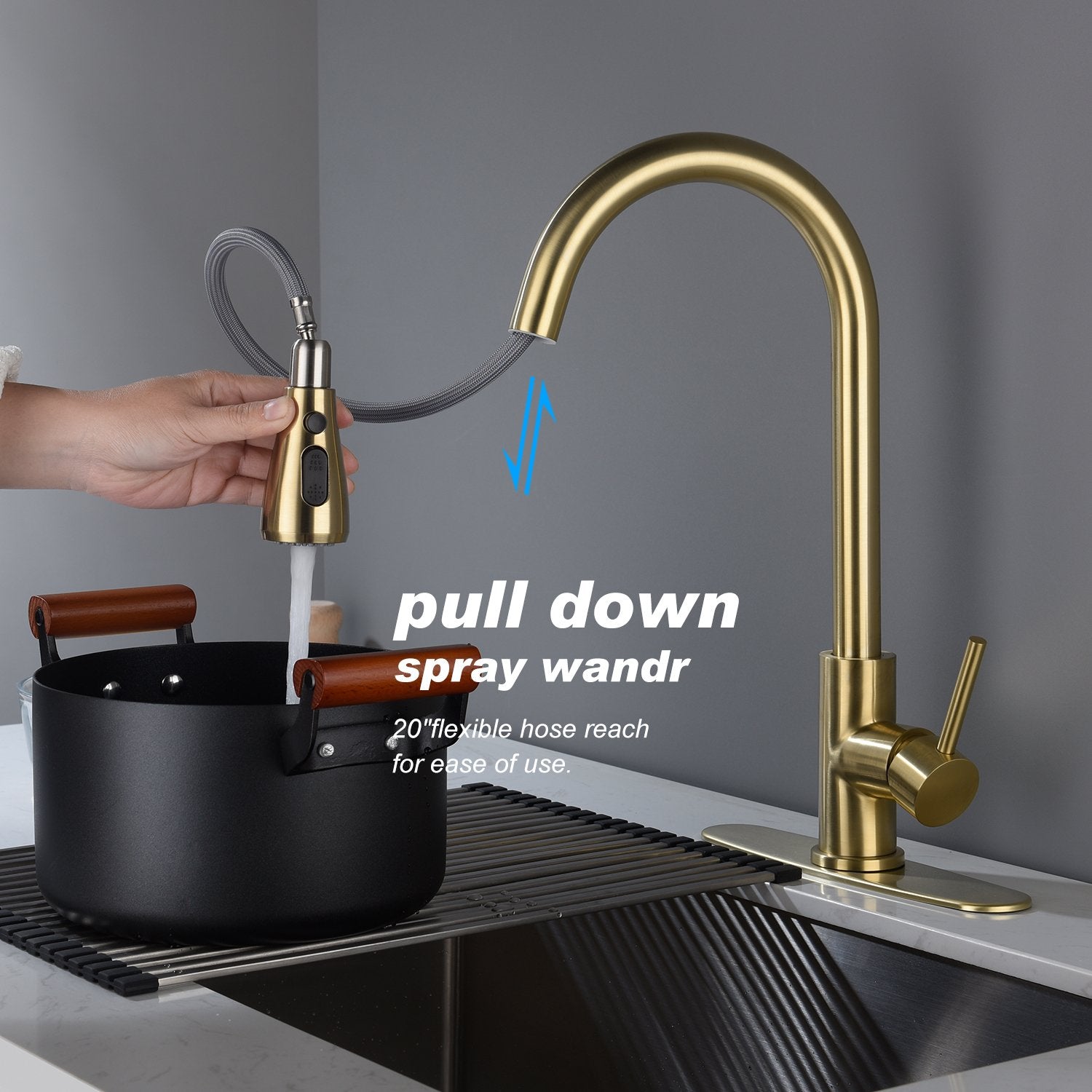 Kitchen Faucet with Pull Out Sprayer in Brushed Gold-Boyel Living