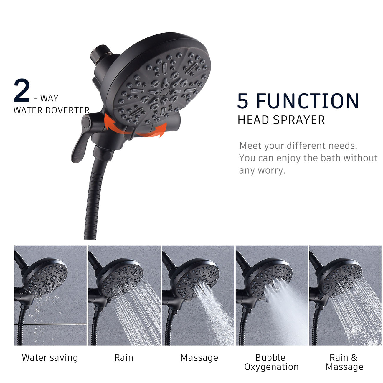 5-Spray Patterns 5 in. Wall Mount Dual Shower Heads and Handheld Shower Head-Boyel Living