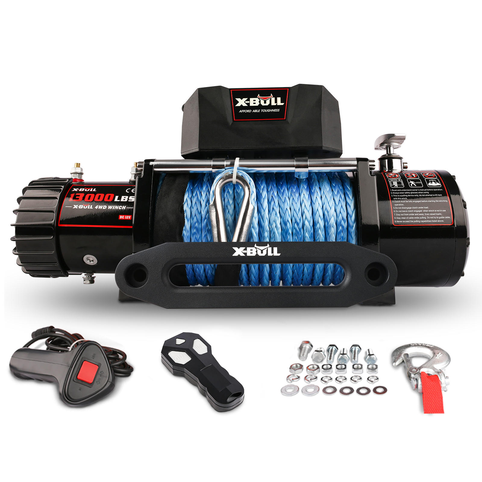 X-BULL 12V waterproof SYNTHETIC ROPE  Electric Winch 13000 lb Load Capacity for Truck UTV, ATU,SUV, Car with Corded Control-Boyel Living