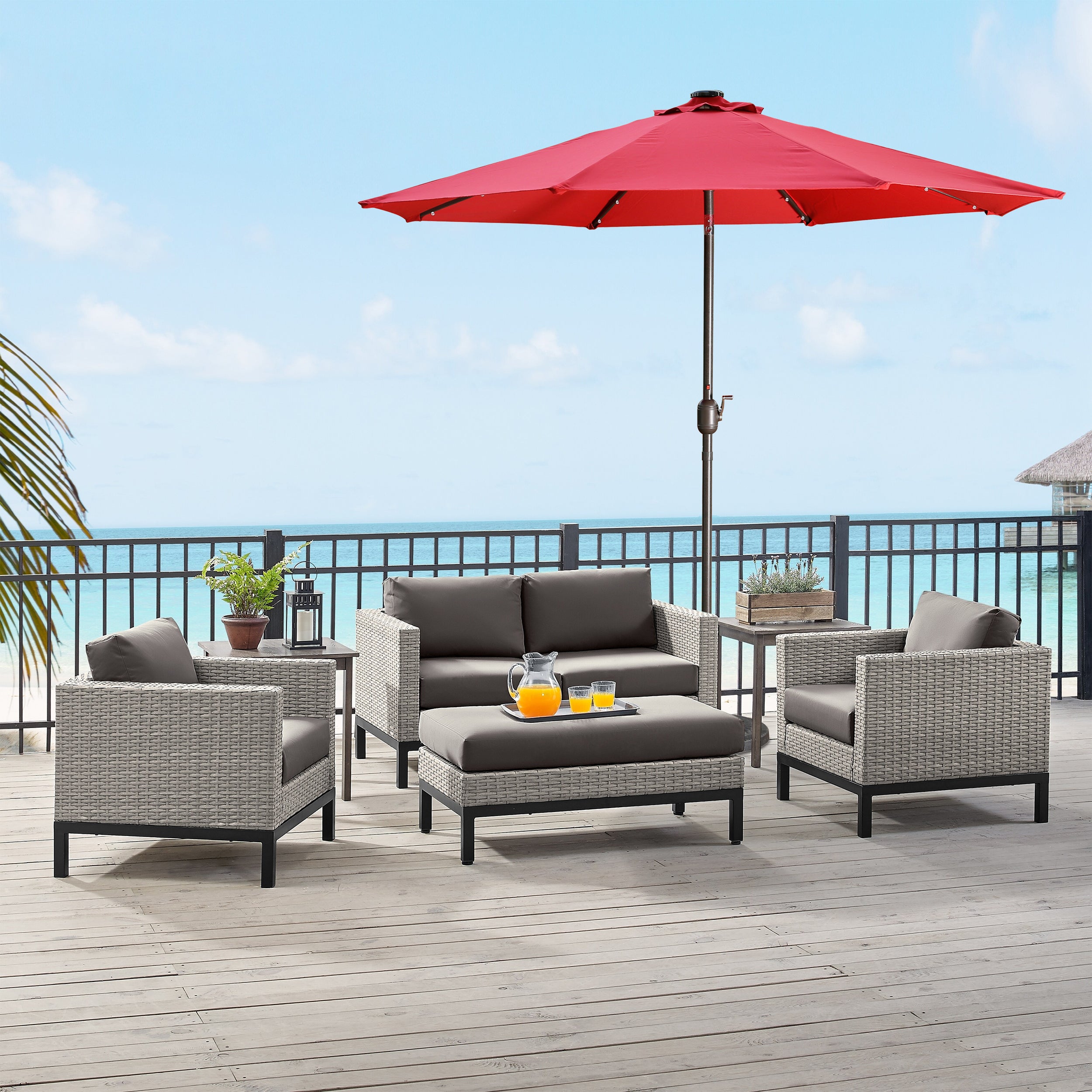 9ft Patio Umbrella Outdoor Market 32 LED Solar Umbrella with Tilt and Crank-Boyel Living