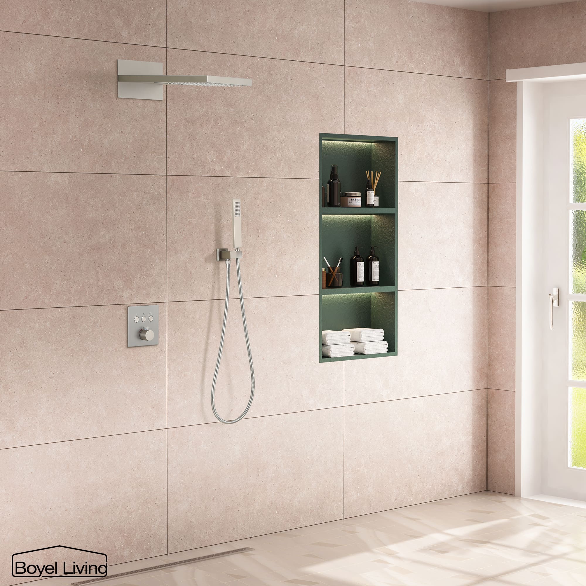 Boyel Living Rainfall & Waterfall 2 GPM 10 in. Wall Mount Dual Shower Heads System with Handheld Shower and Pressure Balance Valve-Boyel Living