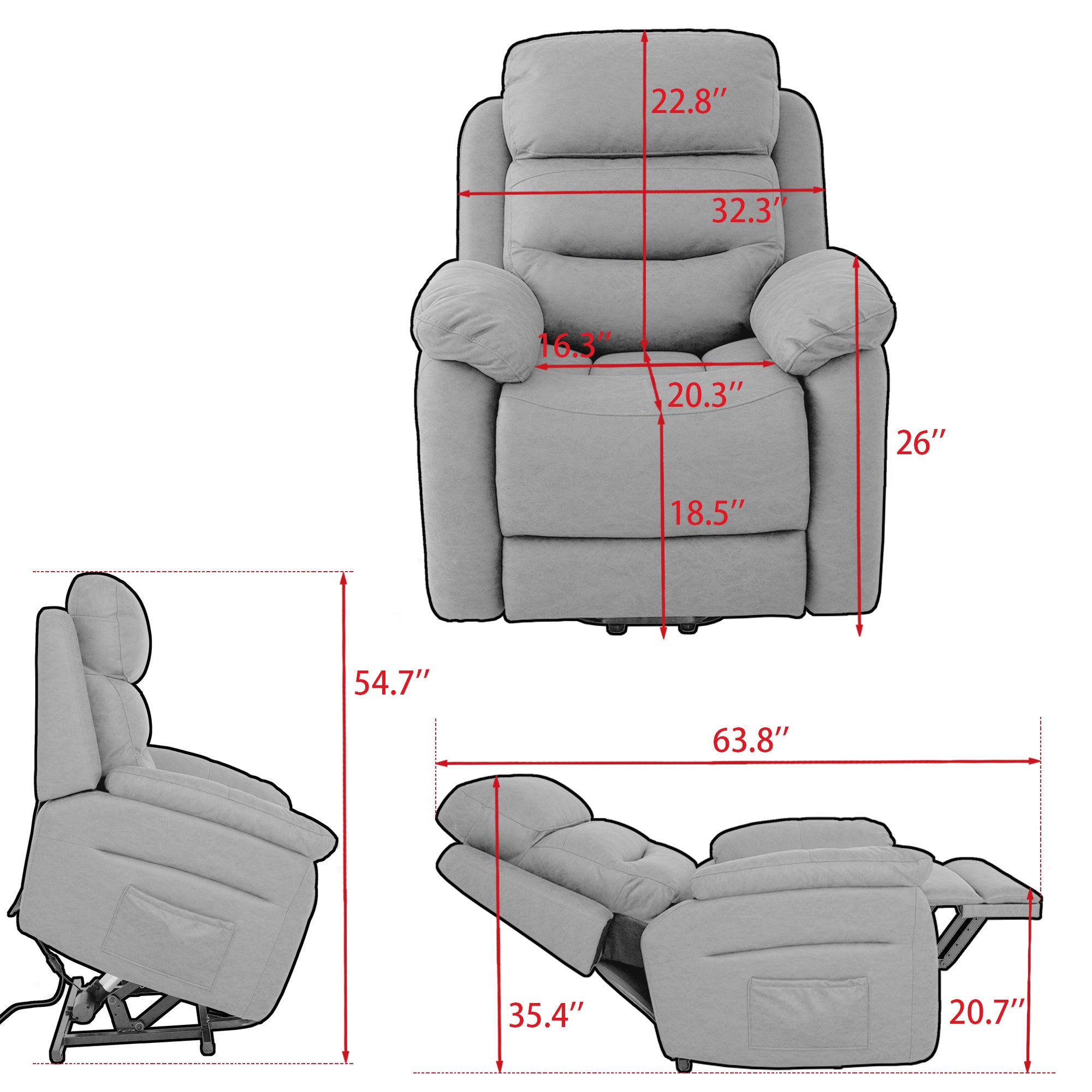 Power Lift Assist Standard Recliner with Storage and Overstuffed Pillows-Boyel Living