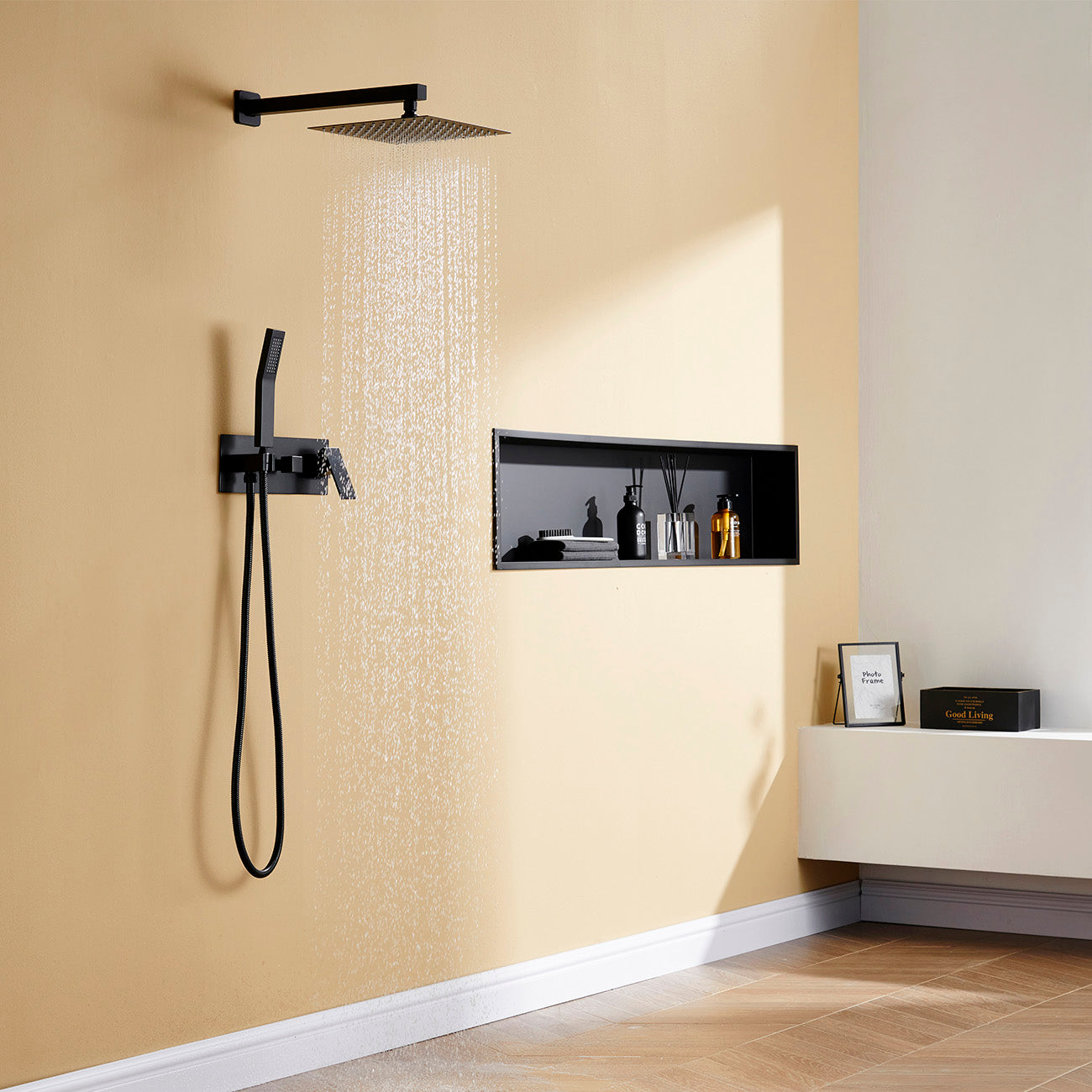 Matte Black 10 in. Square High Pressure Shower System with Handheld Shower Head-Boyel Living
