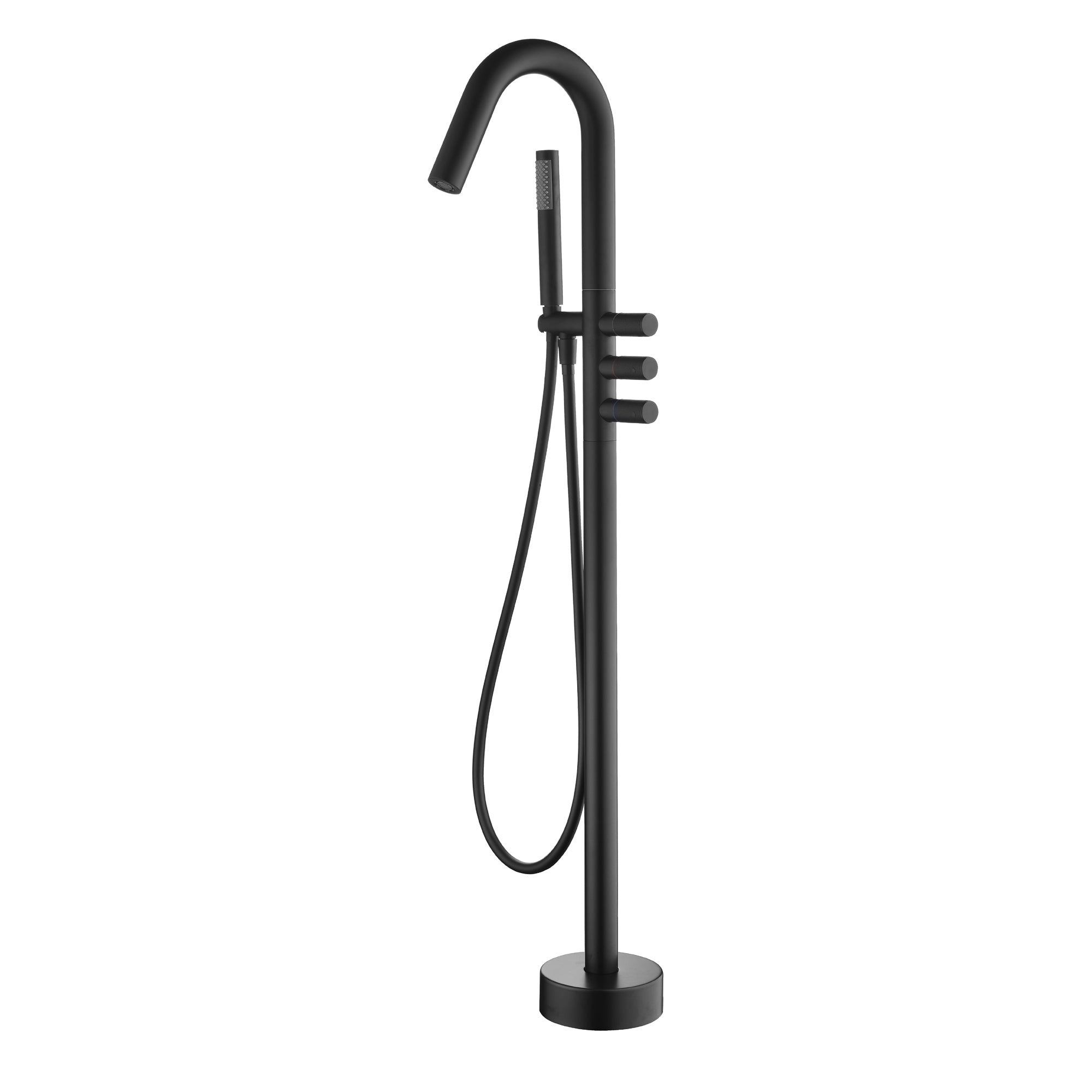 Boyel Living Freestanding Floor Mount 3-Handle Bath Tub Filler Faucet with Handheld Shower and Water Supply Lines in Matte Black-Boyel Living