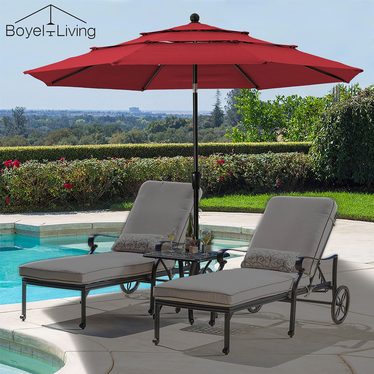 Boyel Living 10ft Patio Umbrella with Double Airvent (Burgundy)-Boyel Living