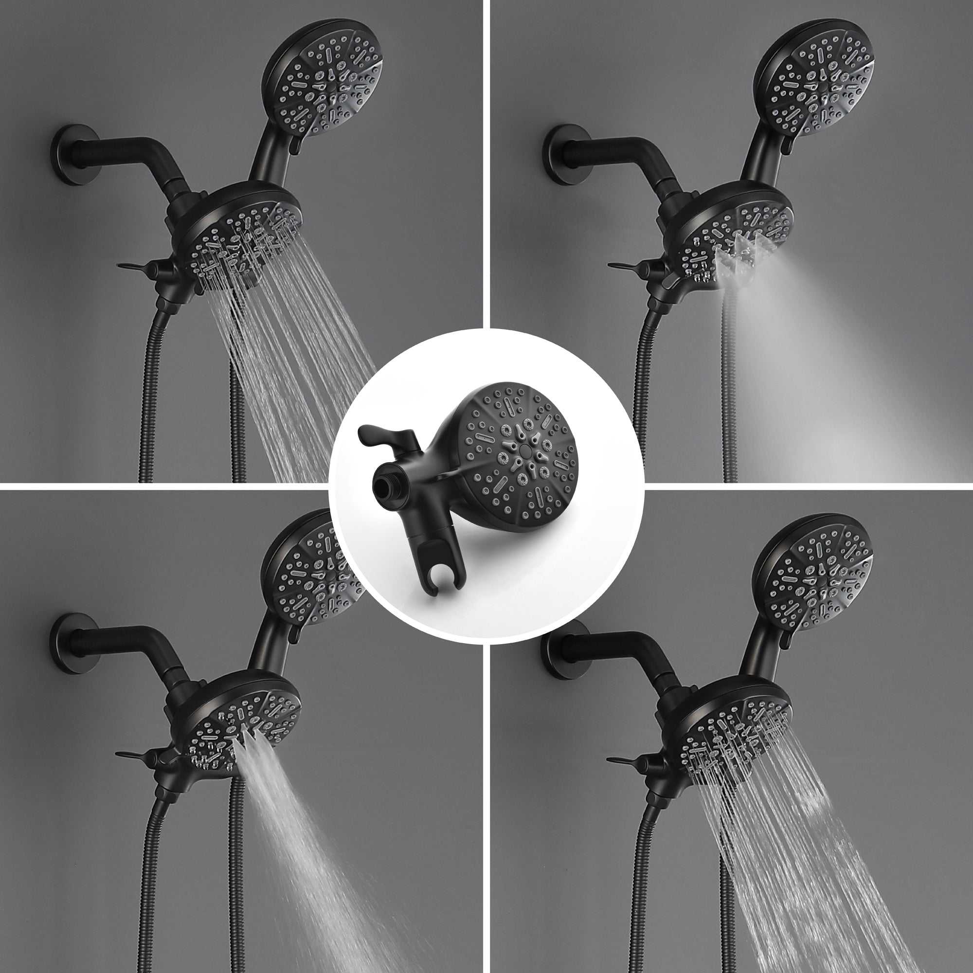 Boyel Living 5-Spray Patterns with 2.5 GPM 4.72 in. Wall Mount Dual Shower Heads in Matte Black (Valve and Handle Trim Included)-Boyel Living